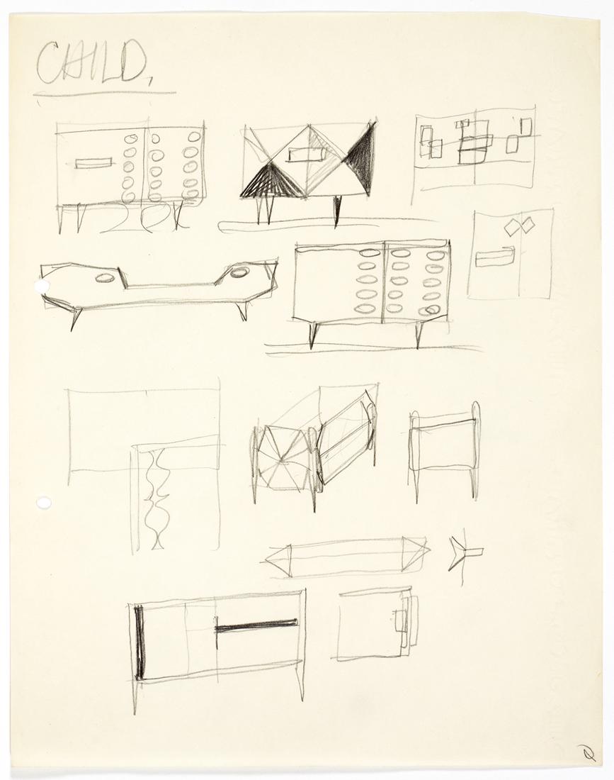 Gio Ponti (Milano 1891 - Milano 1979) "Child." Studies for children's furniture. Milan, 1950s. (1 of 1)