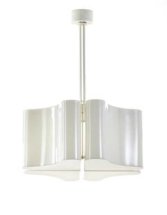 Vittorio Introini (1935) "Pendant" ceiling lamp. Produced by Stilnovo, Milan, 1960s. Steel and white: Vittorio Introini (1935) "Pendant" ceiling lamp. Produced by Stilnovo, Milan, 1960s. Steel and white painted metal structure, opal methacrylate diffuser. Marked on the metal. (h 95 cm.; d 62 cm.) (sli