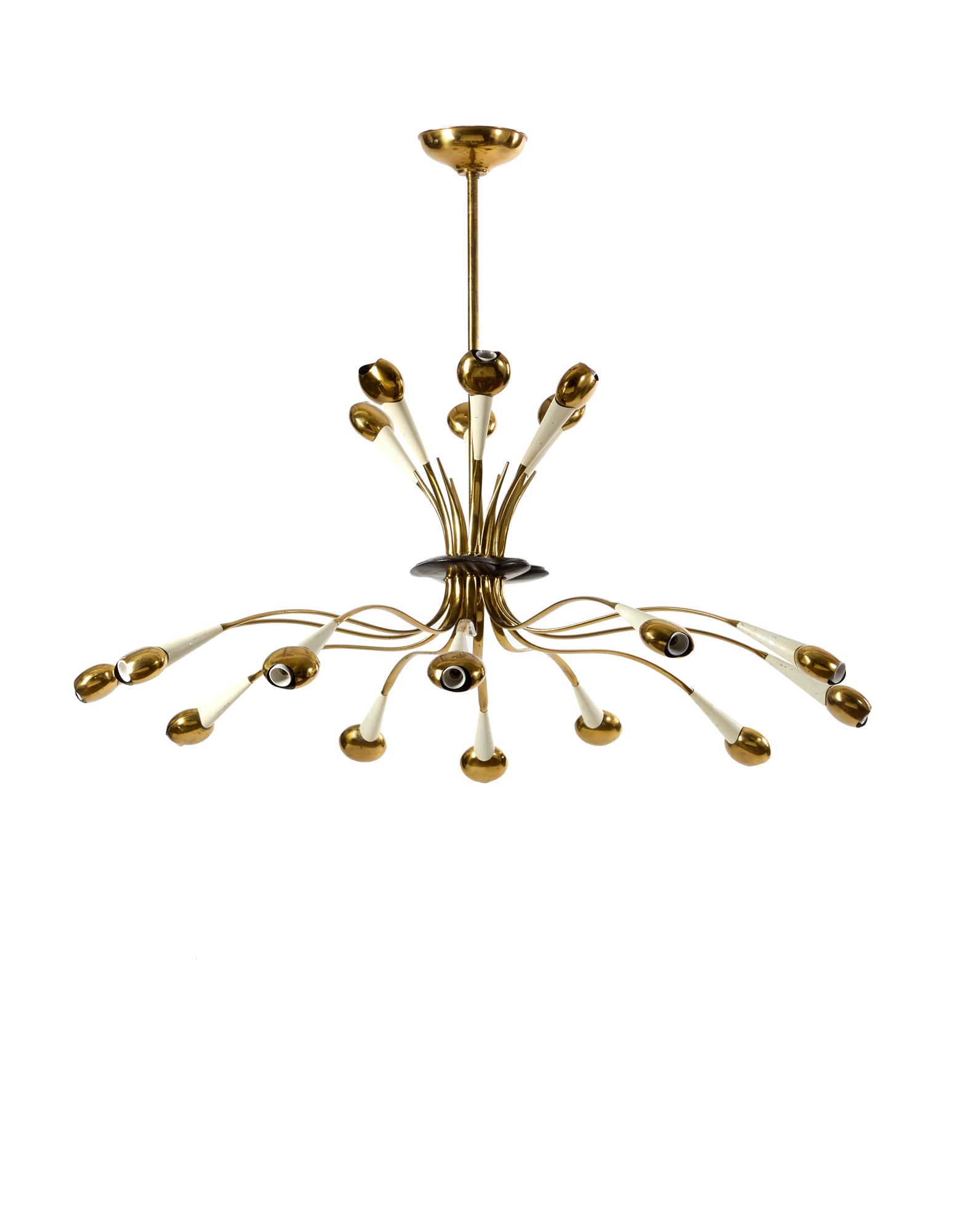 Oscar Torlasco  (Attributed)  Suspension lamp with eighteen lights arranged on two orders. Italy, (1 of 1)