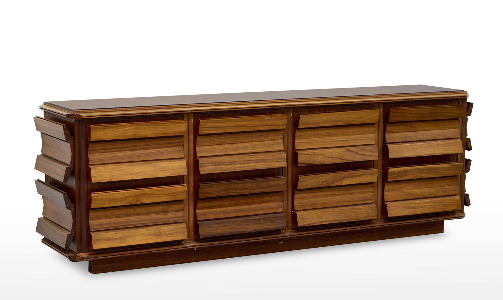 Dresser with four doors in solid wood and veneer, top in rosamber bevelled crystal glass. Italy, (1 of 1)