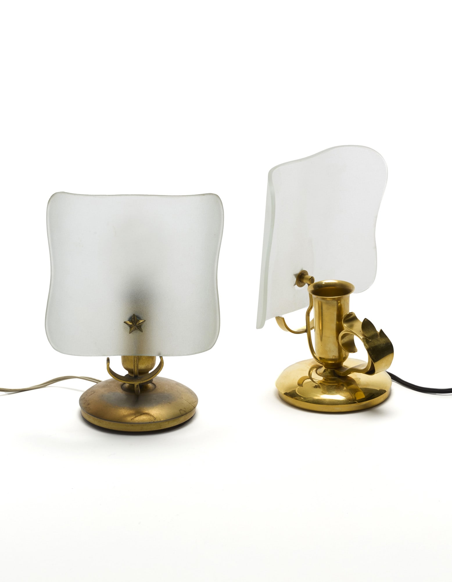Fontana Arte  Two table lamps in the lantern style. Milan, 1940s. Brass, frosted glass on the outer (1 of 1)