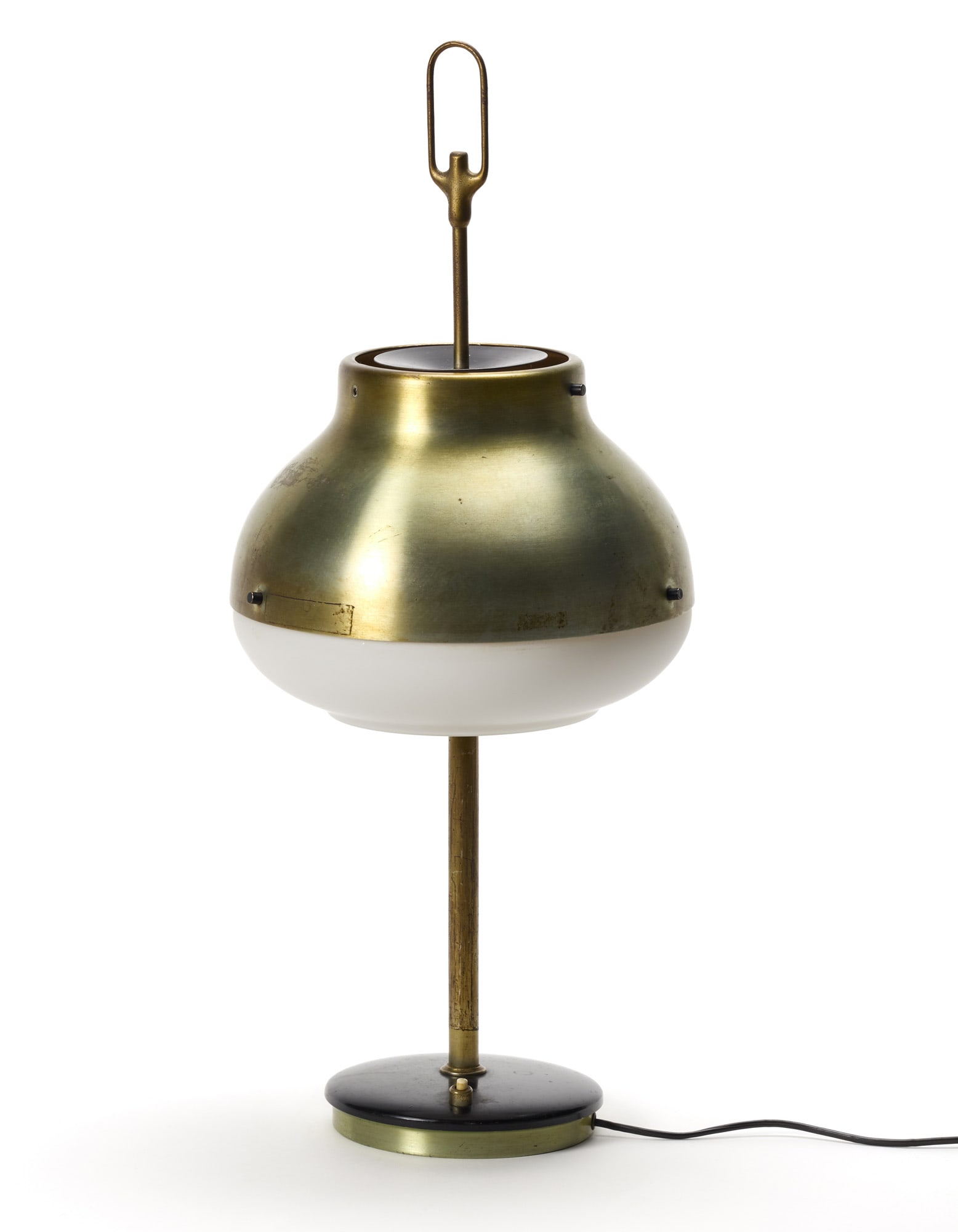 Oscar Torlasco  Table lamp model "648". Produced by Lumi, Italy, 1960s. Brass structure, frosted (1 of 1)