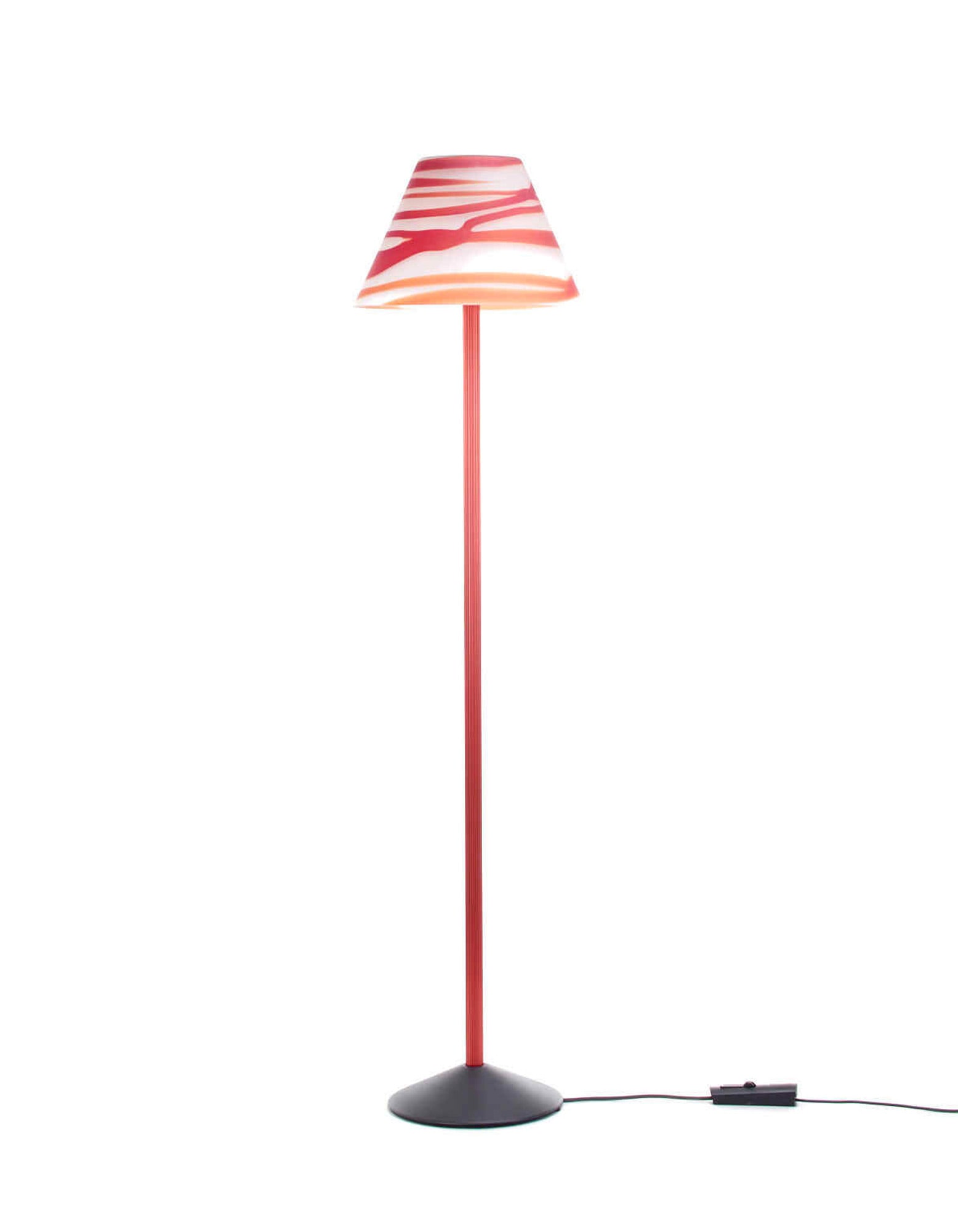 Carlo Nason (Murano 1935) Floor lamp. Produced by Tre, Italy, 1994. Structure in red chromed metal, (1 of 2)