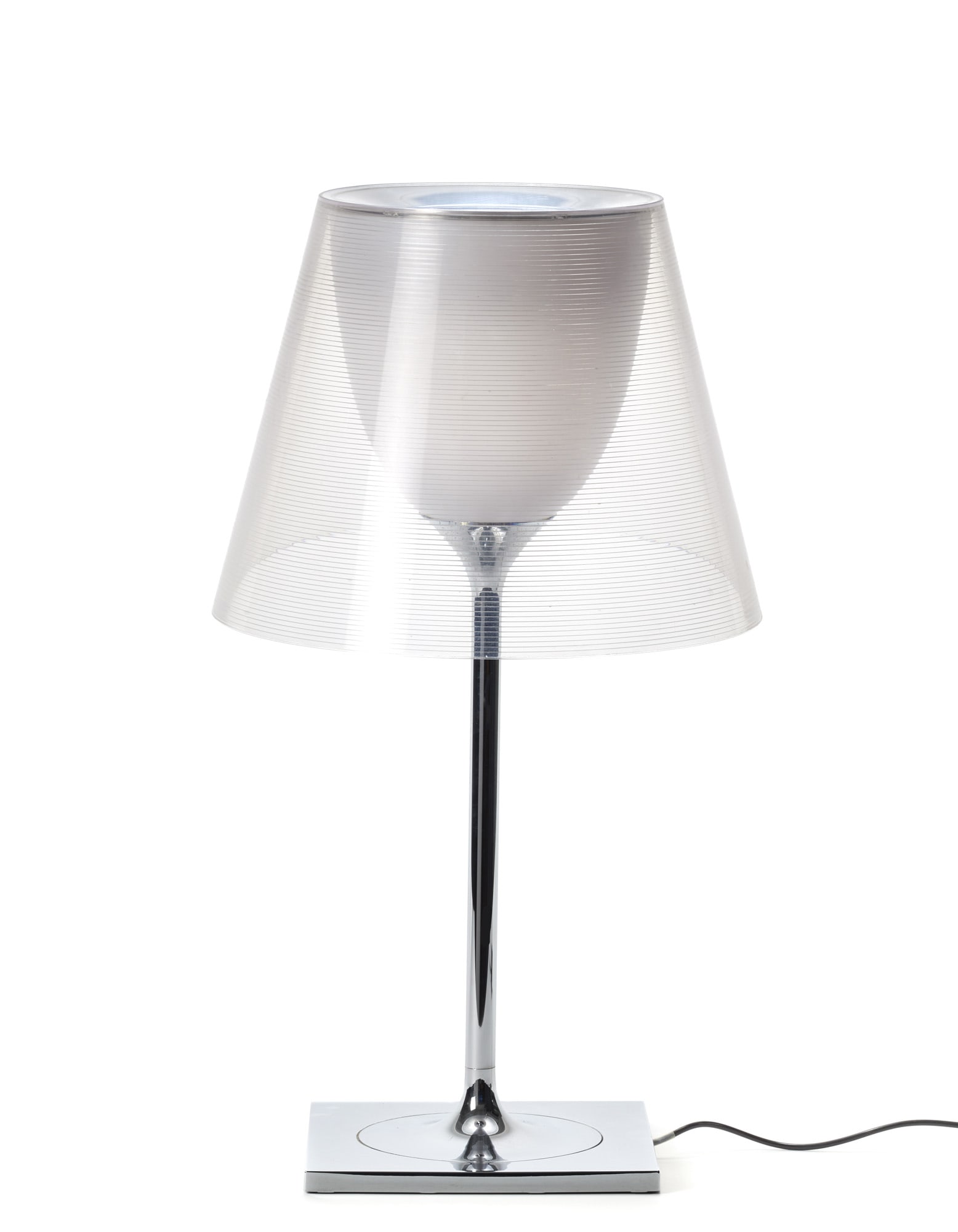 Philippe Starck (Parigi 1949) Table lamp model "K-Tribe T2". Produced by Flos, Italy, 2007. Glossy: Philippe Starck (Parigi 1949) Table lamp model "K-Tribe T2". Produced by Flos, Italy, 2007. Glossy chrome metal and white polycarbonate. (h 69 cm.) (slight defects) IT Lampada da tavolo modello "K-Tri