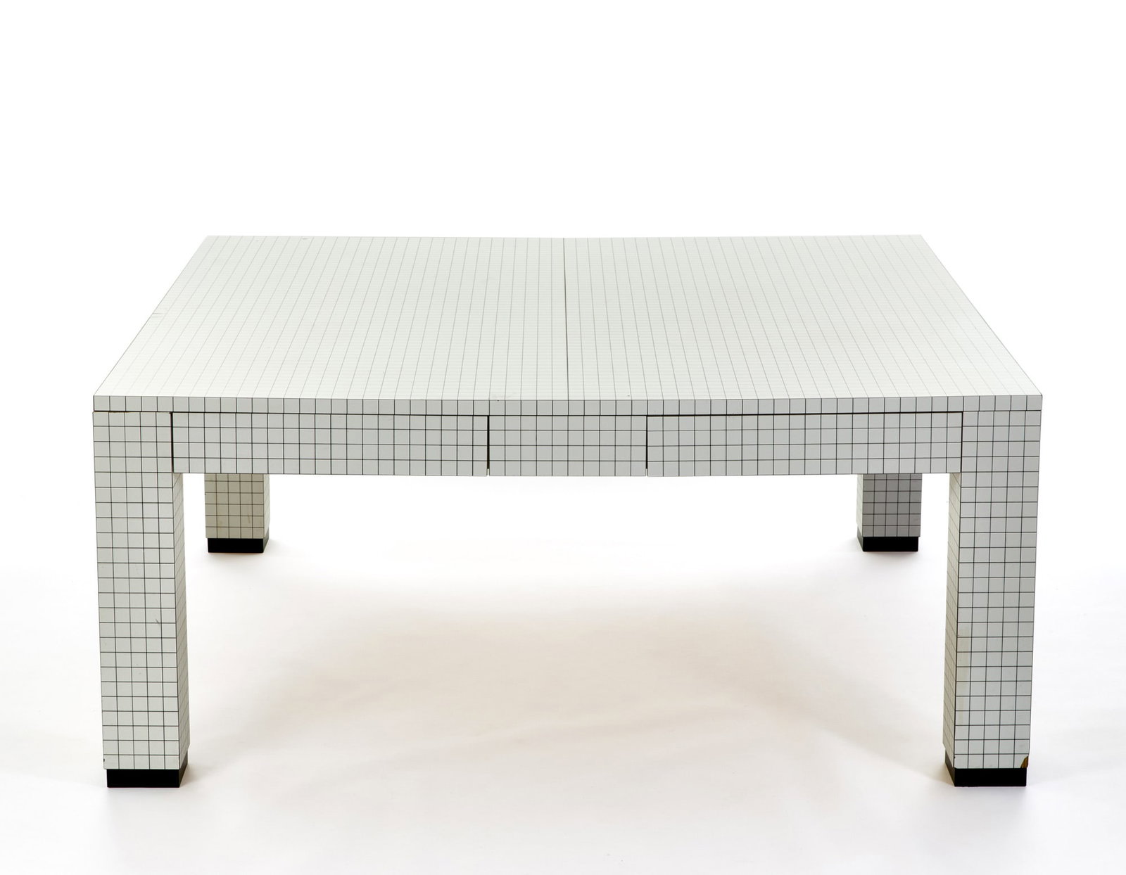 Superstudio Large squared table of the series "Quaderna". Produced by Zanotta, Nova Milanese,: Superstudio Large squared table of the series "Quaderna". Produced by Zanotta, Nova Milanese, 1970s. Wooden frame, full squared black on white laminated Print covering. (180x79x180 cm.) (defects) IT G