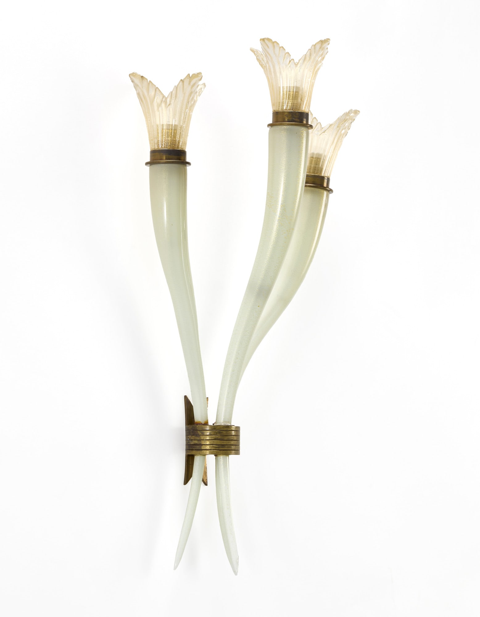 Seguso Vetri d'Arte  Wall lamp with six lights. Murano, 1930s/1940s. Glass stems with gold leaf (1 of 1)
