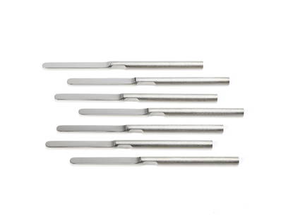 Franco Bettonica (1927 - 1999) Seven citrus cutters. Produced by Cini & Nils, Milan, 1969. Brushed: Franco Bettonica (1927 - 1999) Seven citrus cutters. Produced by Cini & Nils, Milan, 1969. Brushed stainless steel, mirror polished blade and end caps. Limited edition. IT Sette tagliagrumi. Produzion