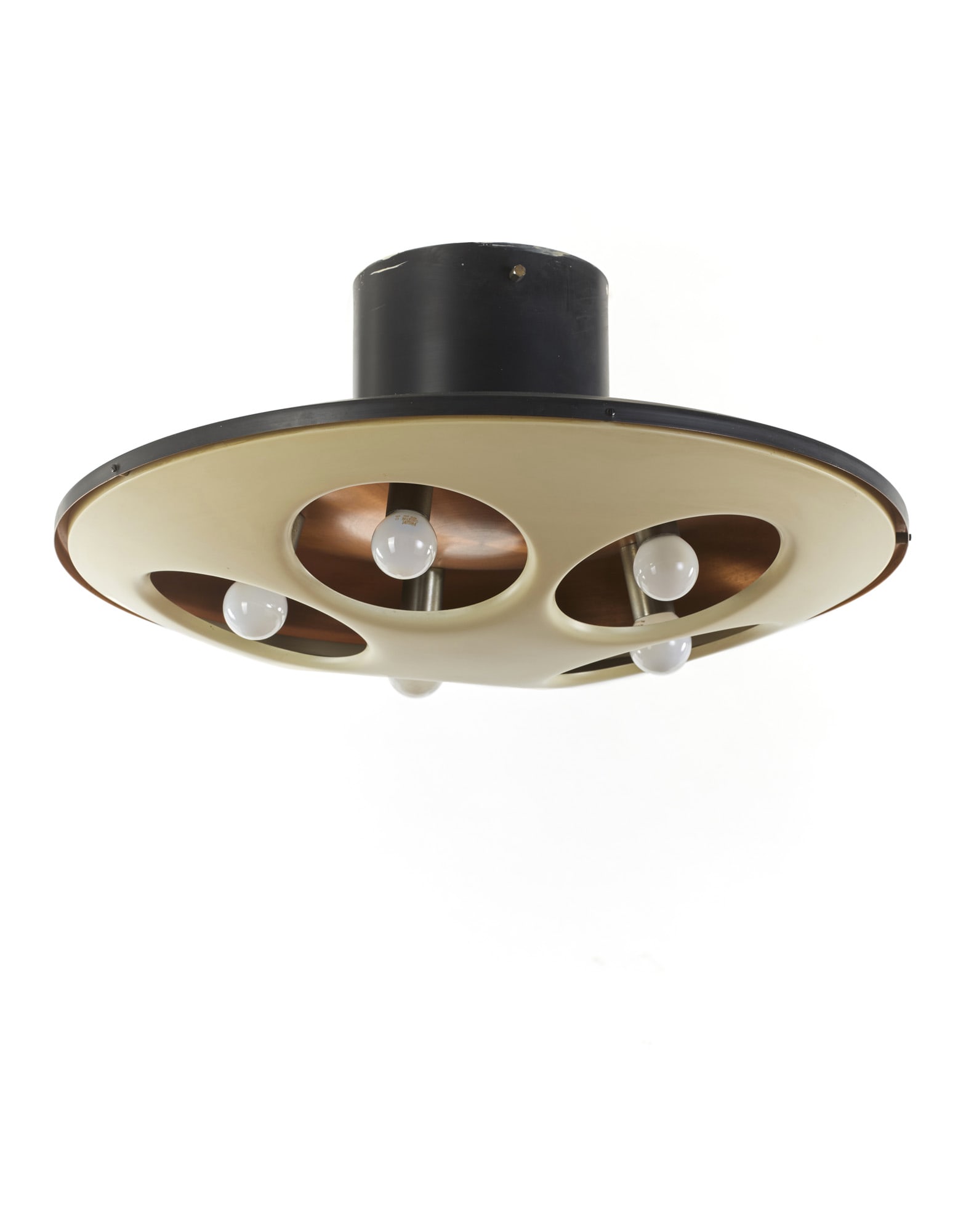 Stilnovo  Five-light ceiling lamp model "1243". Milan, 1960s. Black lacquered copper and cream (1 of 1)