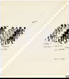 Tomaso Buzzi (Sondrio 1900 - Rapallo 1981) Drawing with figures and inscriptions in mixed media on
