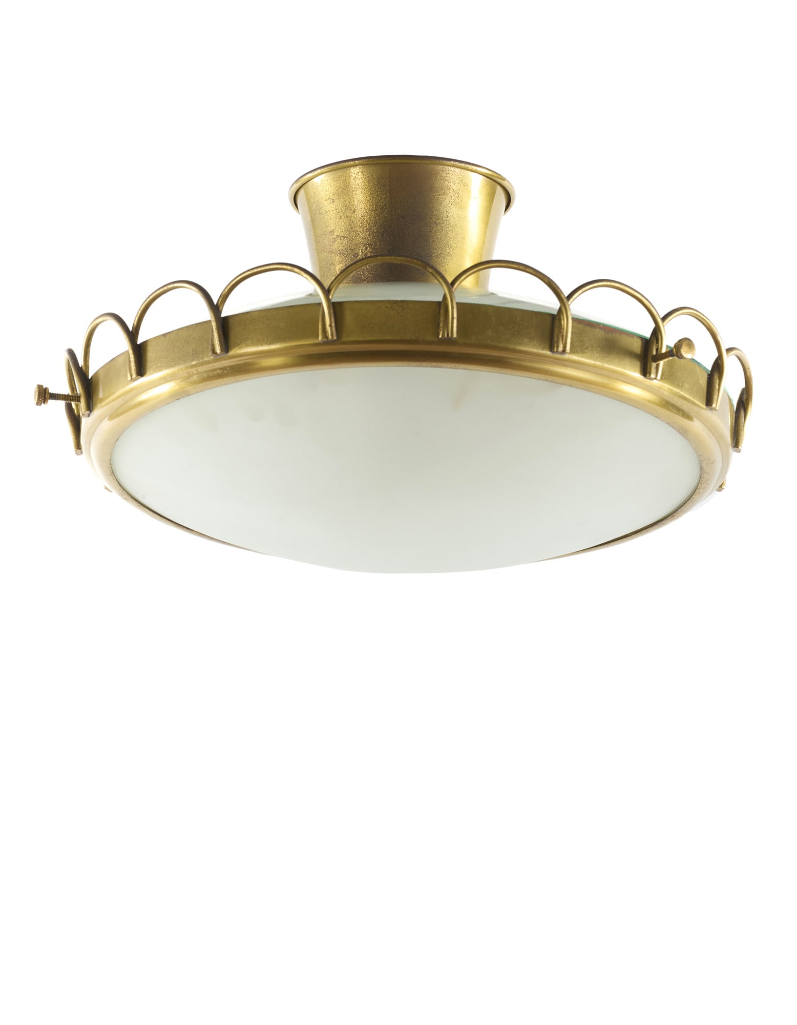 Brass ceiling light with etched glass diffuser. Italy, 1950s.  IT Plafoniera in ottone con diffusore (1 of 1)