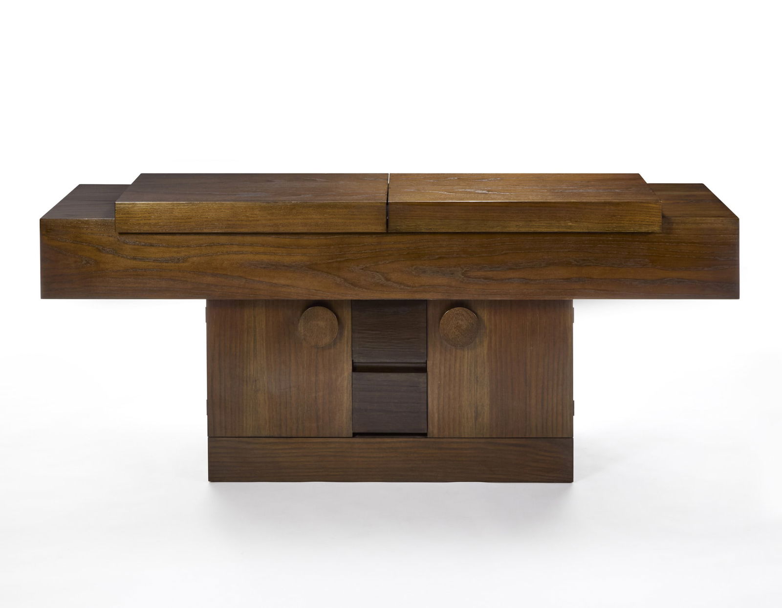 Sideboard cabinet made of oak veneer and aniline stained. Italy, 1980s/1990s. (220x88.5x55 cm.)  IT (1 of 1)