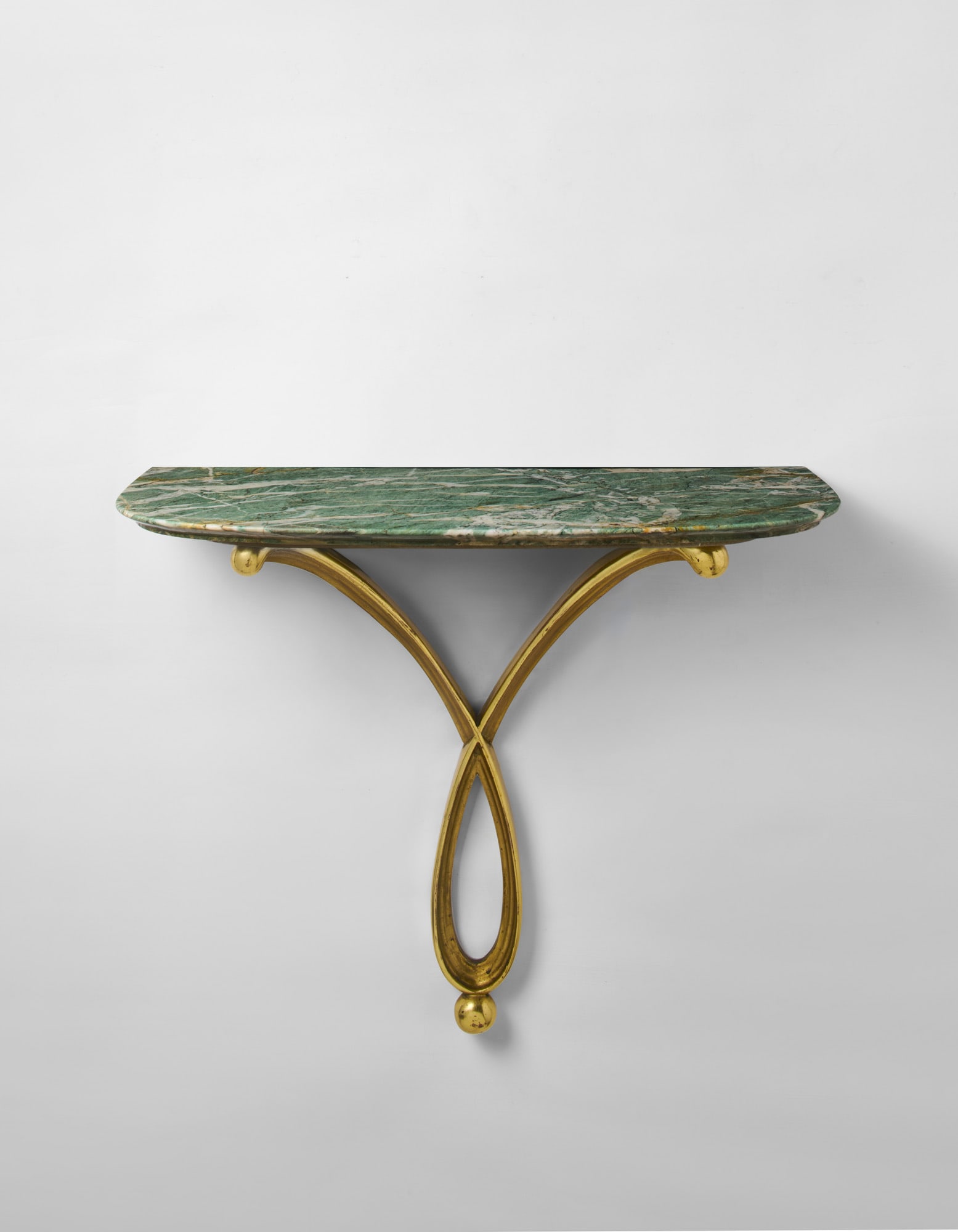 Osvaldo Borsani (Varedo 1911 - Milano 1985) Hanging console table with green marble shelf and golden (1 of 1)