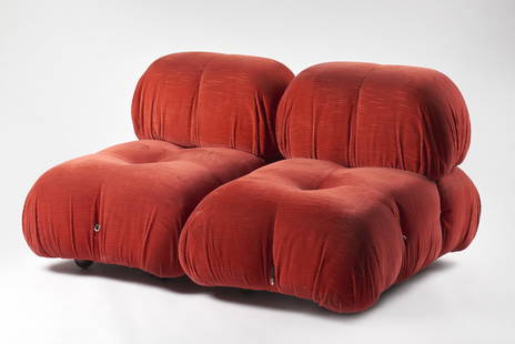 Mario Bellini (Milano 1935) Two armchairs model "Camaleonda". Produced by C&B, Novedrate, 1976ca.: Mario Bellini (Milano 1935) Two armchairs model "Camaleonda". Produced by C&B, Novedrate, 1976ca. Red fabric cover. Plywood frame, polyurethane foam, chrome-plated steel elements, spherical rubber fee
