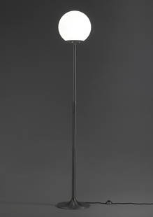 Enzo Mari e Anna Fasolin Floor lamp model "Polluce". Produced by Artemide, Milan, 1965. Aluminum: Enzo Mari e Anna Fasolin Floor lamp model "Polluce". Produced by Artemide, Milan, 1965. Aluminum frame and spherical lacquered glass diffuser. (h 180 cm.) (defects) Provenance Stilcasa shop by I. Salm