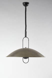 Örni Halloween (Sanremo 1931 - Milano 2020) * Suspension lamp model "Macumba". Produced by: Örni Halloween (Sanremo 1931 - Milano 2020) * Suspension lamp model "Macumba". Produced by Artemide, Milan, 1974. Pierced metal and black lacquered metal. Bearing manufacturer's label. (d cm 82. h mi