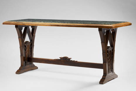 Baroque solid wood console table carved with geometric plant figures, green marble top. Italy,: Baroque solid wood console table carved with geometric plant figures, green marble top. Italy, 1920s. (175x78x63 cm.) (slight defects) Provenance Private collection, Ferrara IT Console barocchetta in