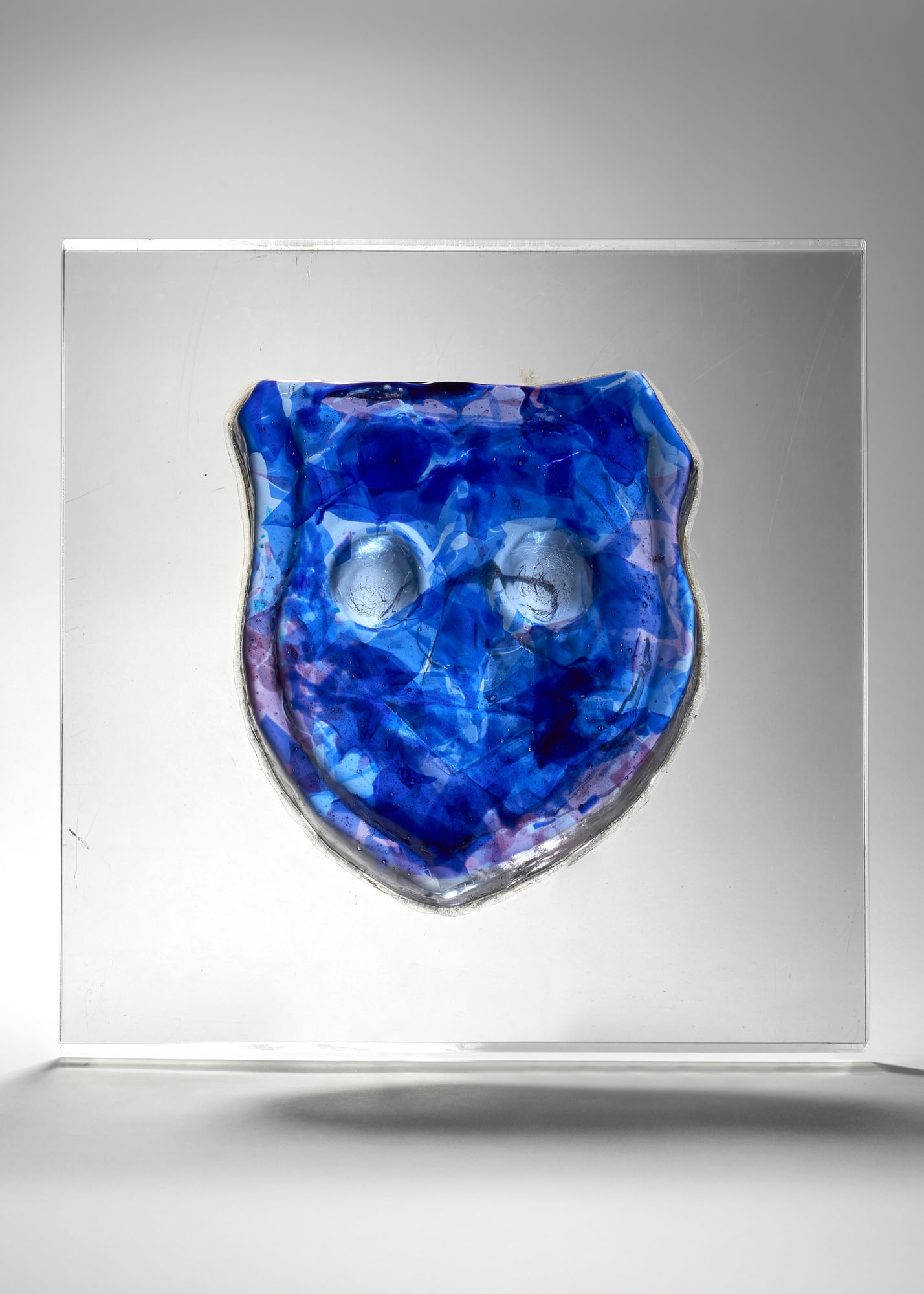 Egidio Costantini (1912 - 2007) e Max Ernst (1891 - 1976) "Maschera" Thick crystal and transparent: Egidio Costantini (1912 - 2007) e Max Ernst (1891 - 1976) "Maschera" Thick crystal and transparent blue glass sculpture based on a design by Max Ernst. Execution by Fucina degli Angeli, Murano, 1968.