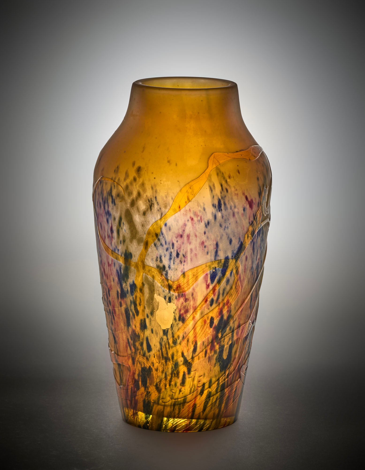Emile Gallé (Nancy 1846 - 1904) Acid-etched cameo glass vase decorated with ears of wheat on an (1 of 3)