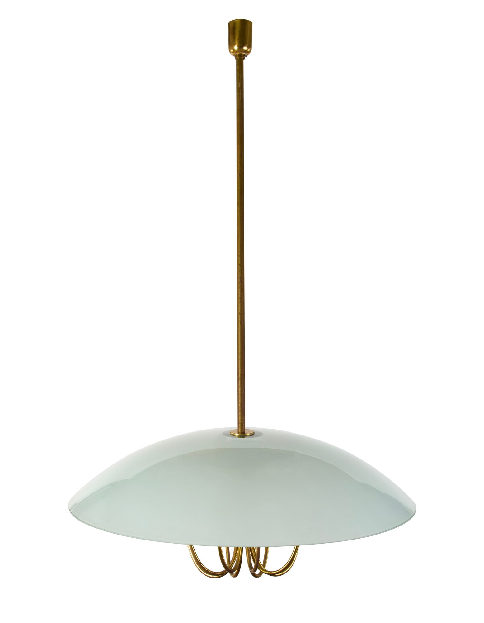 Guglielmo Ulrich (Milano 1904 - 1977) (Attributed) Eight-light brass pendant lamp with curved (1 of 1)