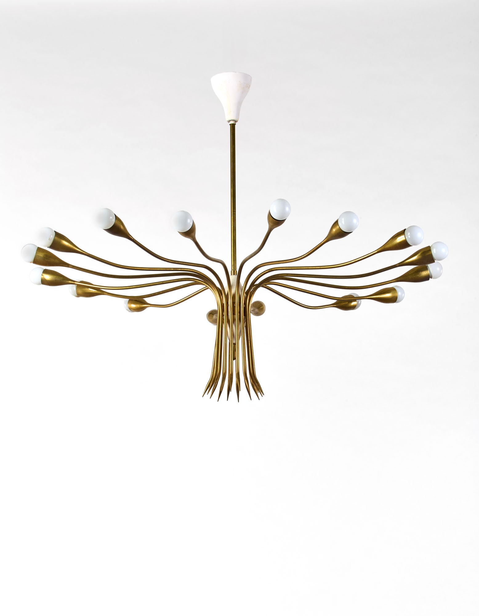 Strada  (Attributed)  Sixteen-light pendant lamp. Milan, 1940s. Brass and white painted metal. (h 90 (1 of 1)