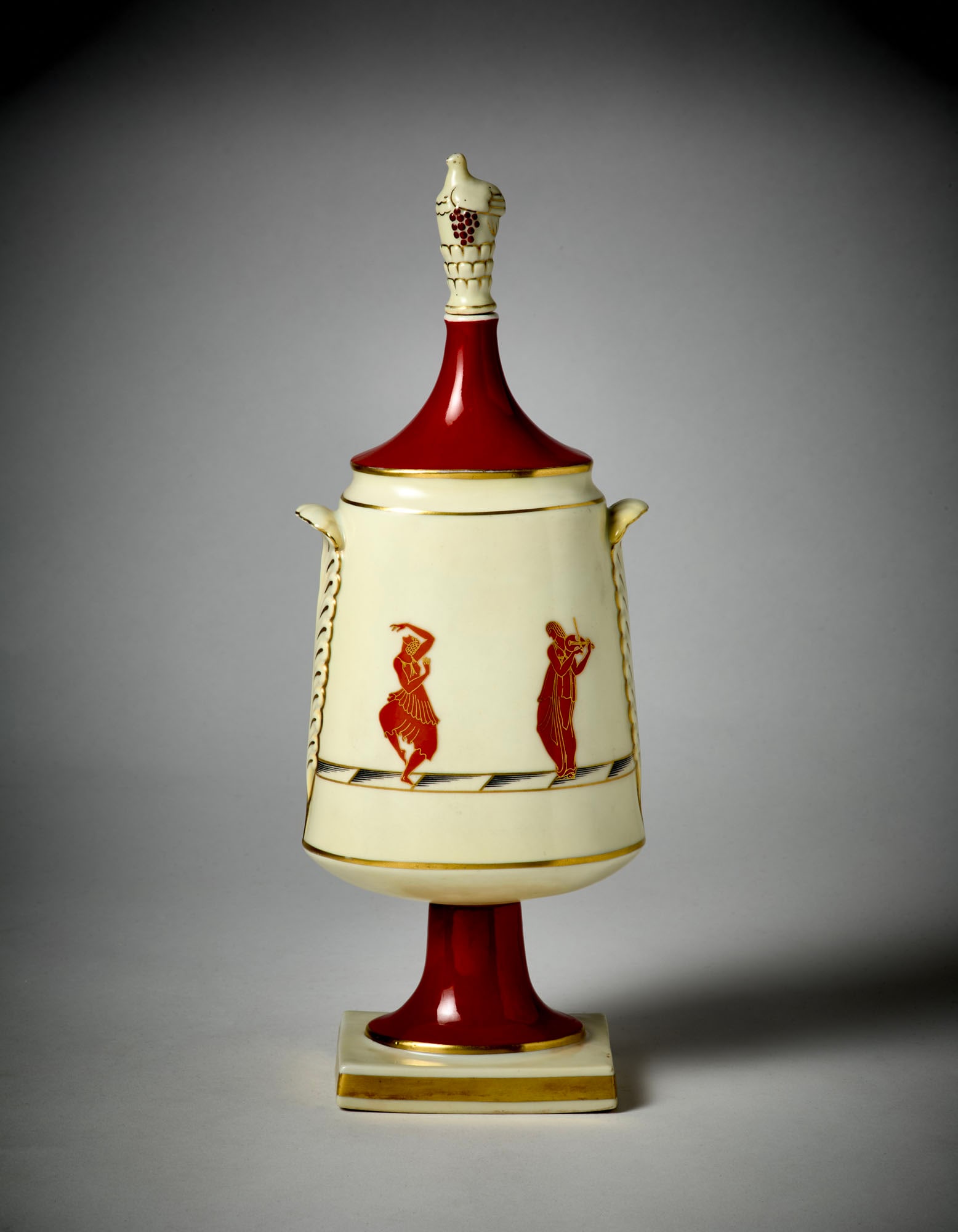 Gio Ponti (Milano 1891 - 1979) Urn with feathered morise and lid of the series "Pompeiana". (1 of 4)