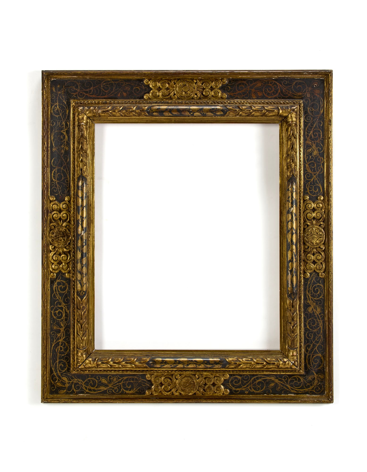 Ettore Zaccari (1877 0 - 1922) Carved wooden frame painted grey and gold. Milan, 1920s. (69x78.5 cm; (1 of 2)