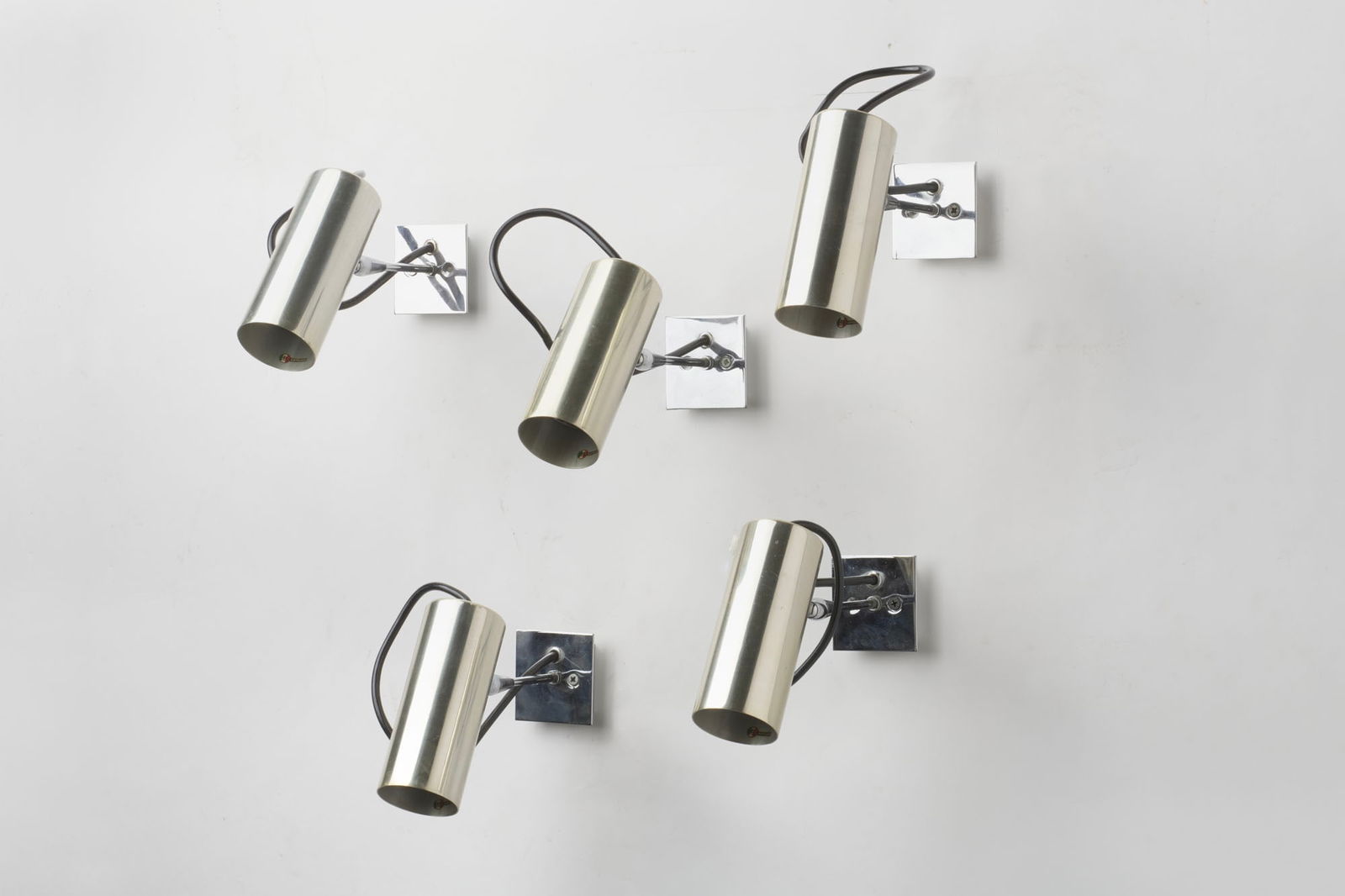 Arteluce Five spotlights model "36". Milan, 1970s. Chrome-plated brass. Marked inside. In original (1 of 1)