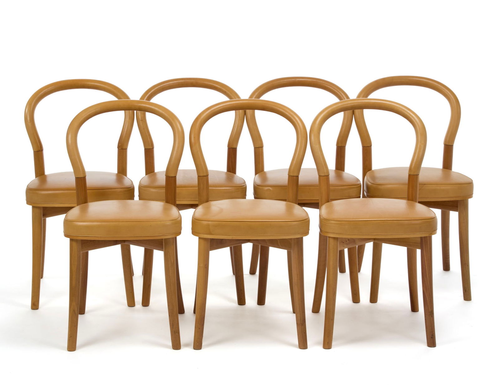 Gunnar Asplund (Stoccolma 1885 - 1940) Seven solid wood chairs with backrest and seat upholstered in (1 of 1)