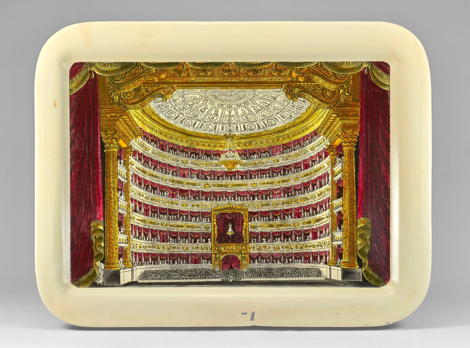 Piero Fornasetti (Milano 1913 - 1988) Rectangular tray decorated with "Interno Teatro alla Scala" (1 of 1)
