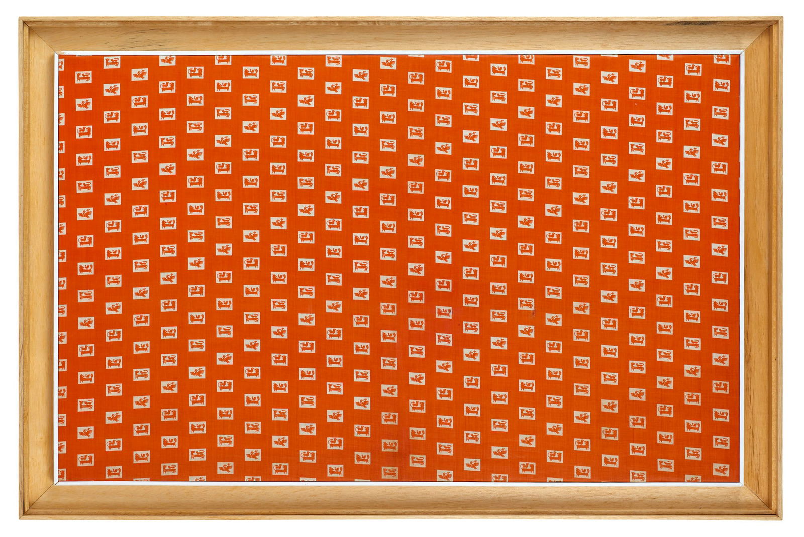 Gio Ponti (Milano 1891 - 1979) "La pace" Red fabric decorated with red figures framed in white: Gio Ponti (Milano 1891 - 1979) "La pace" Red fabric decorated with red figures framed in white representing a dove with an olive branch, a wolf with a bird resting on its back, a hyena with a cat, and