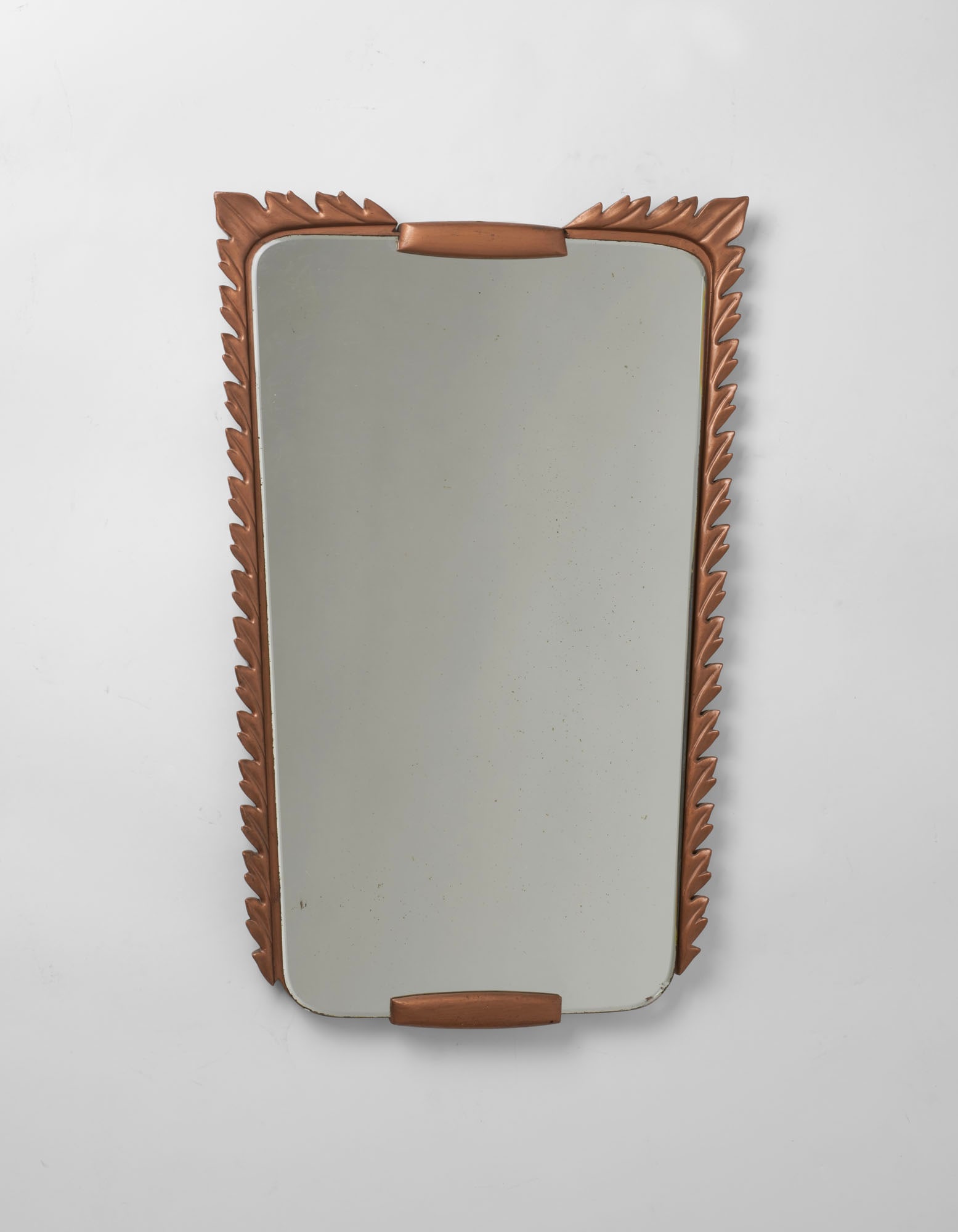 Mirror with wooden frame carved with acanthus motifs, painted copper colour. Milan, 1930s/1940s. (1 of 2)