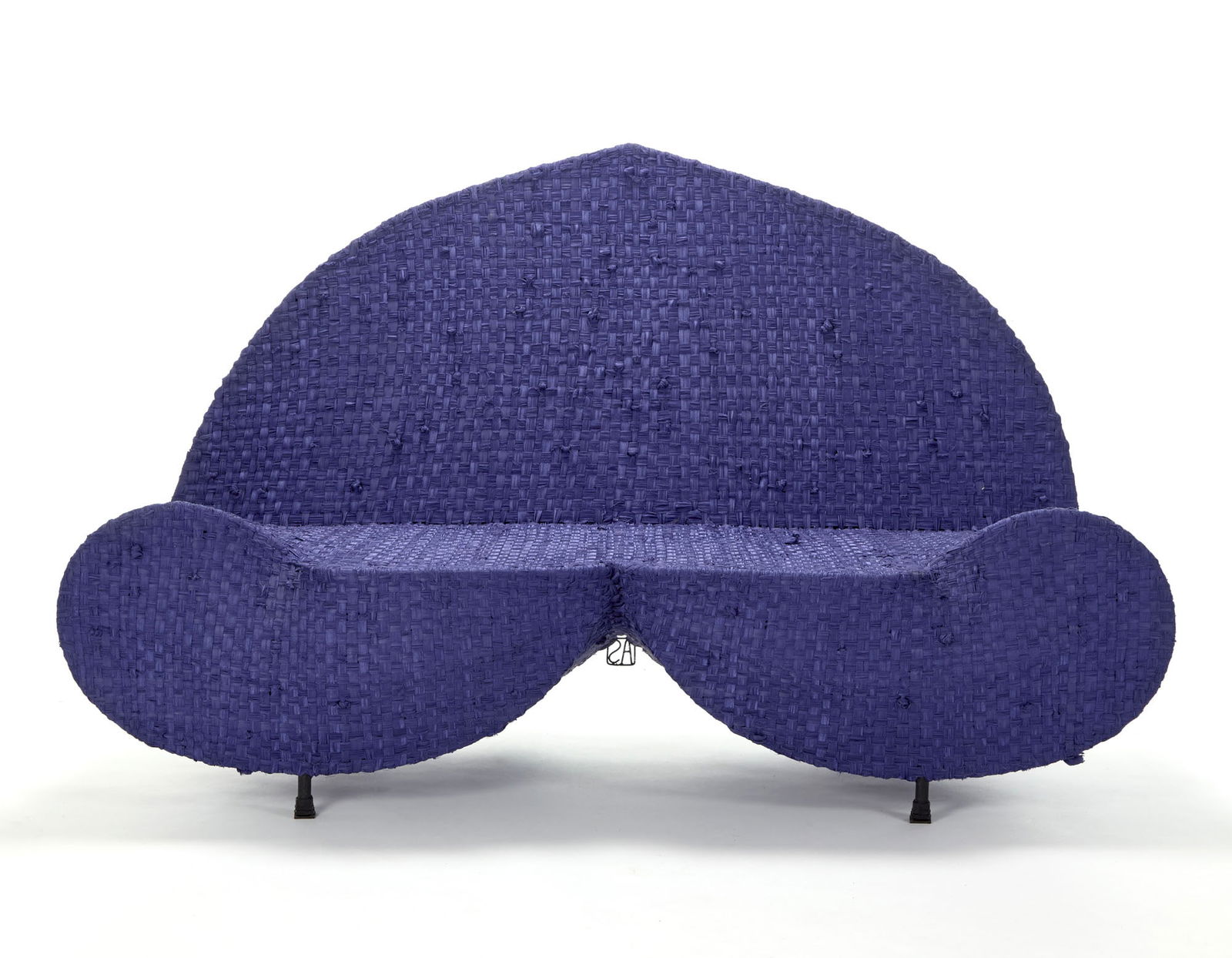 Anacleto Spazzapan (Luino 1943) Small sofa of the series "Stoffa". Italy, 2000s. Metal rod frame,: Anacleto Spazzapan (Luino 1943) Small sofa of the series "Stoffa". Italy, 2000s. Metal rod frame, covered with hand-woven blue fabric tape. (155x95x50 cm.) IT Divanetto della serie "Stoffa". Italia, a