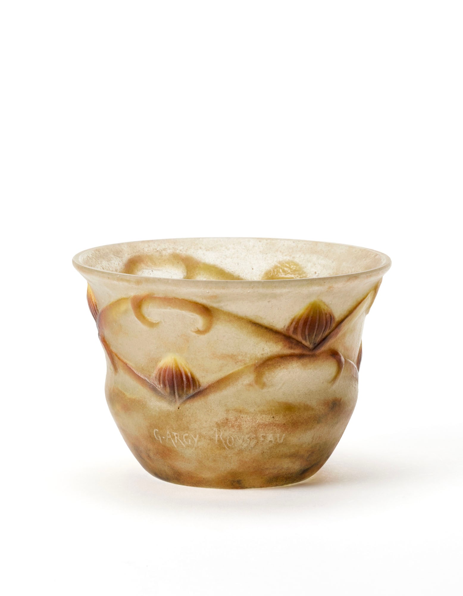 Le Verre Français Glass paste vase with relief decorations depicting geometric flowers. France, (1 of 1)