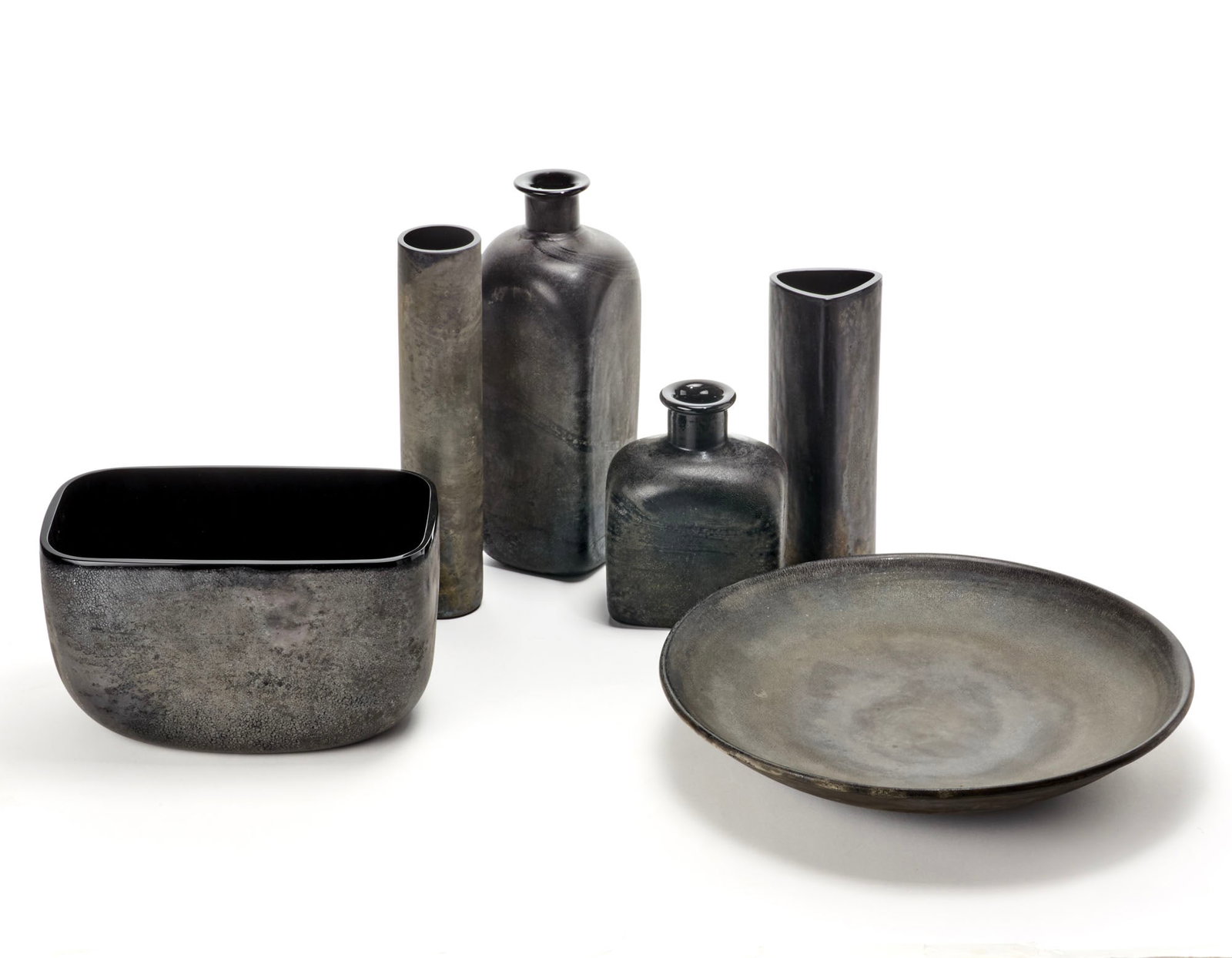 Alfredo Barbini (Murano 1912 - 2007) Set of five vases and a glass centerpiece of the series (1 of 1)
