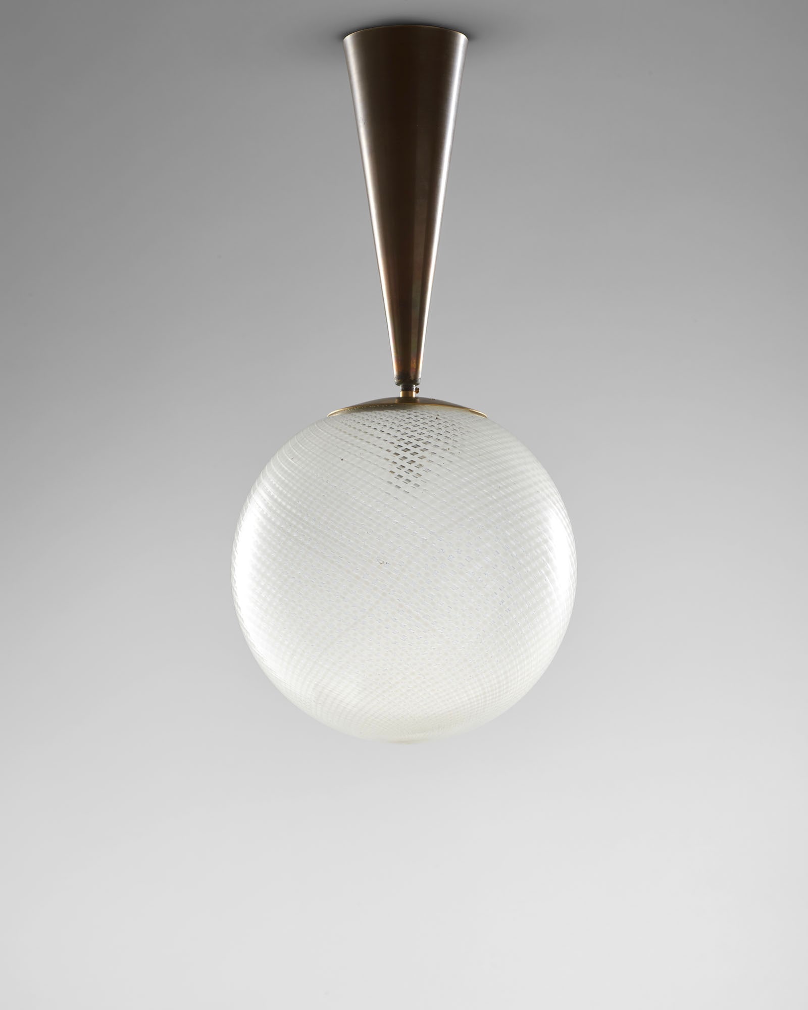 Venini Pendant light. Murano, 1930s/1940s. Blown crystal glass globe with a lattimo pattern, (1 of 1)