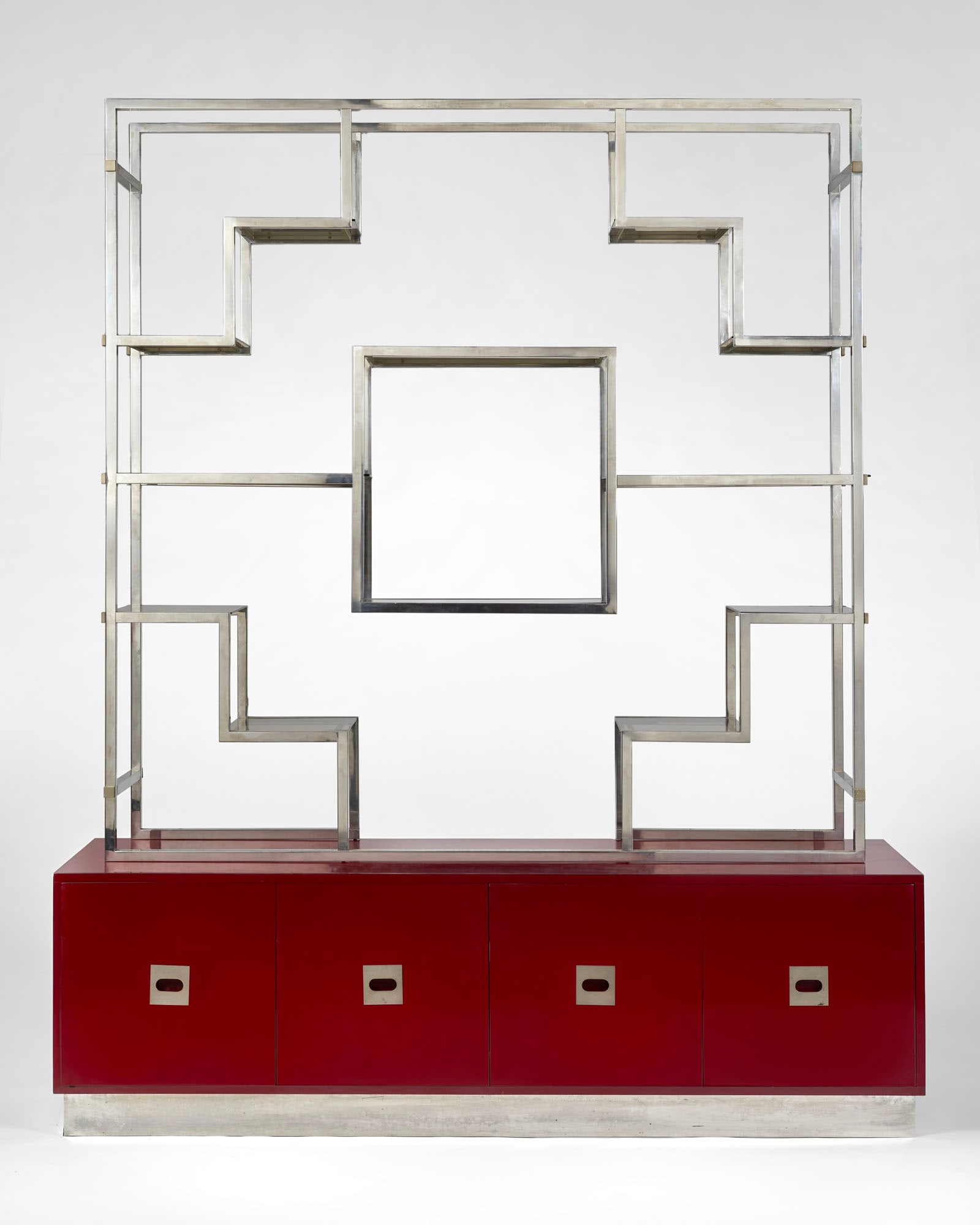 Romeo Rega (Roma 1925 - 1984) Bookcase. Rome, 1970s. Four-compartment storage unit made of wood with (1 of 1)