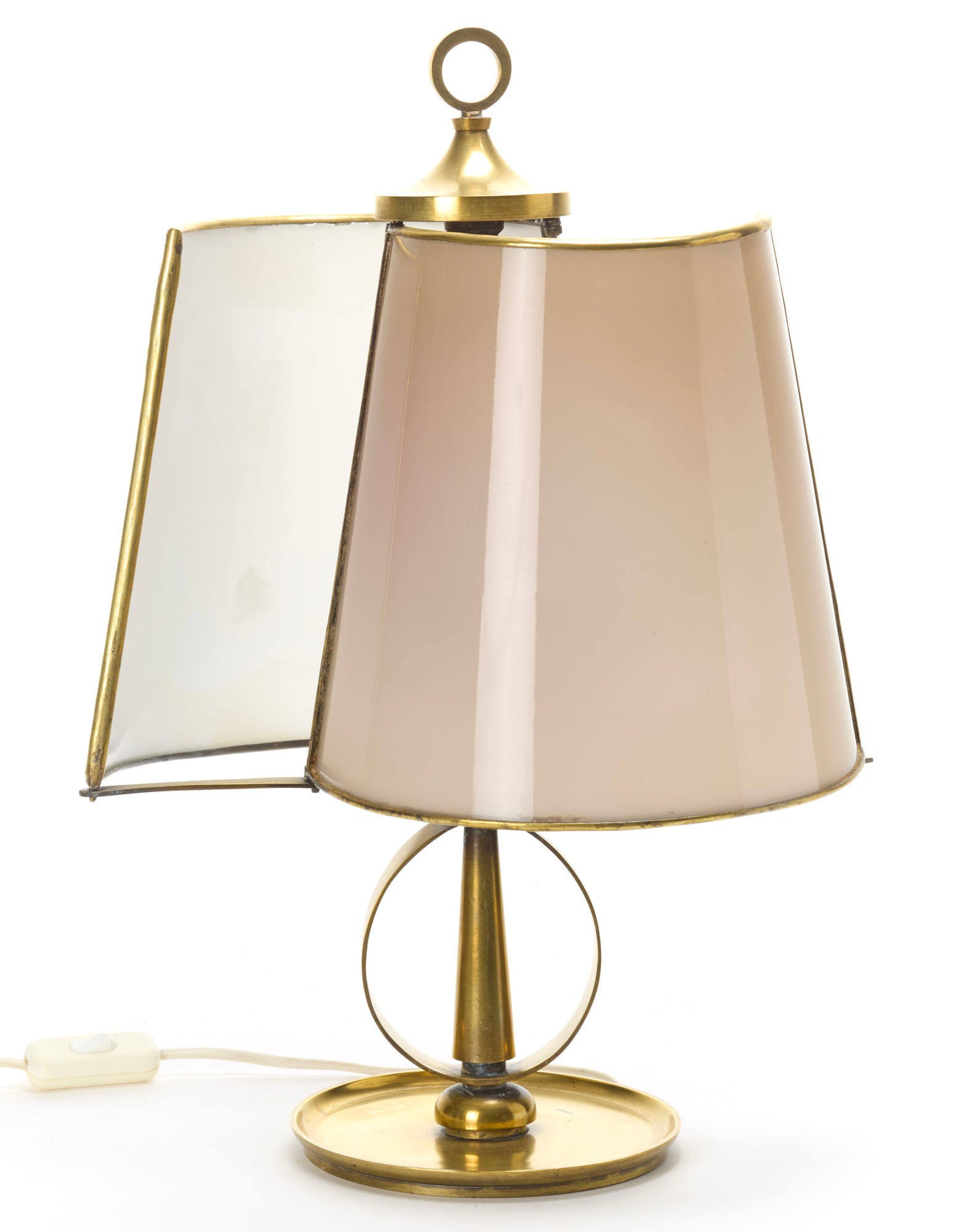 Michele Marelli Table lamp. Manufacture of Venini, Murano, 1930. Frame in brushed natural brass; (1 of 3)