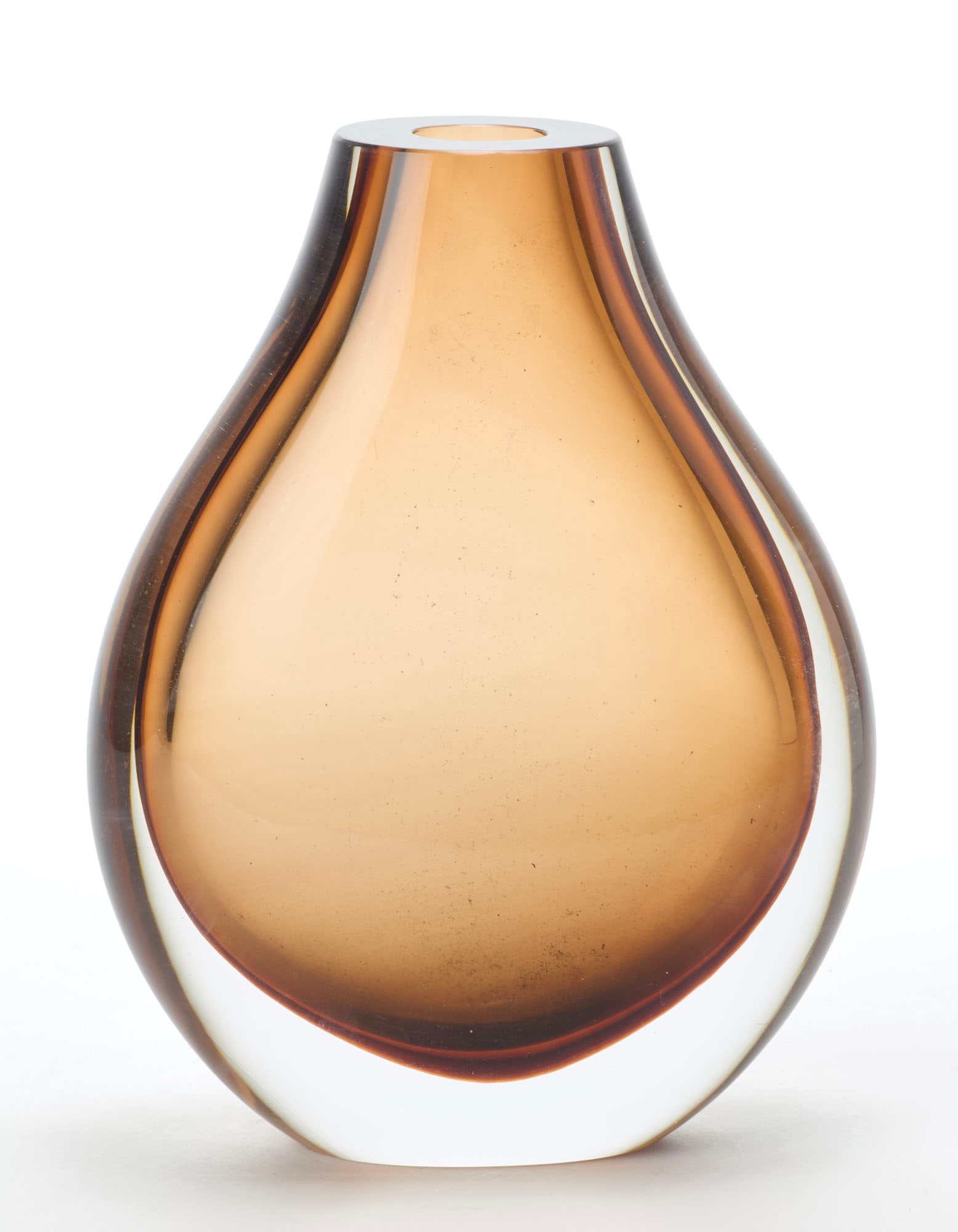 Manifattura di Murano Heavy crystal and dark amber submerged glass vase. 1950s/1960s. Bearing a (1 of 1)