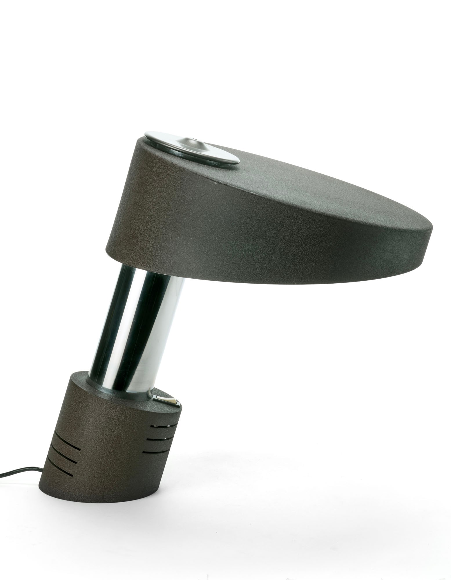 Stilnovo Table lamp. Milan, 1970s. Corrugated brown lacquered and chromed metal. (h 43 cm.) IT (1 of 1)