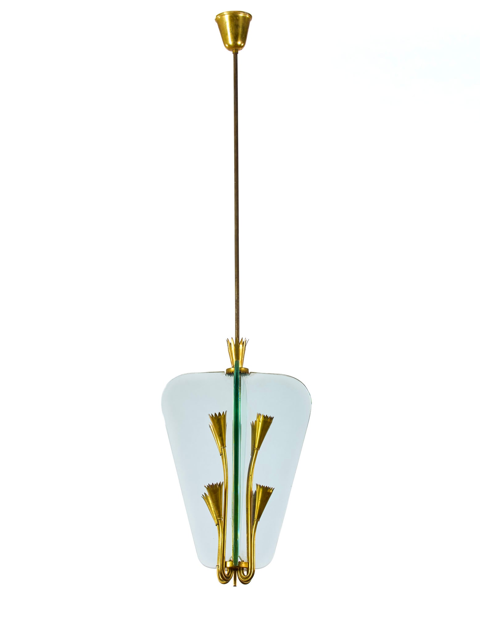Fontana Arte Eight-light brass pendant lamp with flower-shaped arms separated by four thick cut (1 of 1)