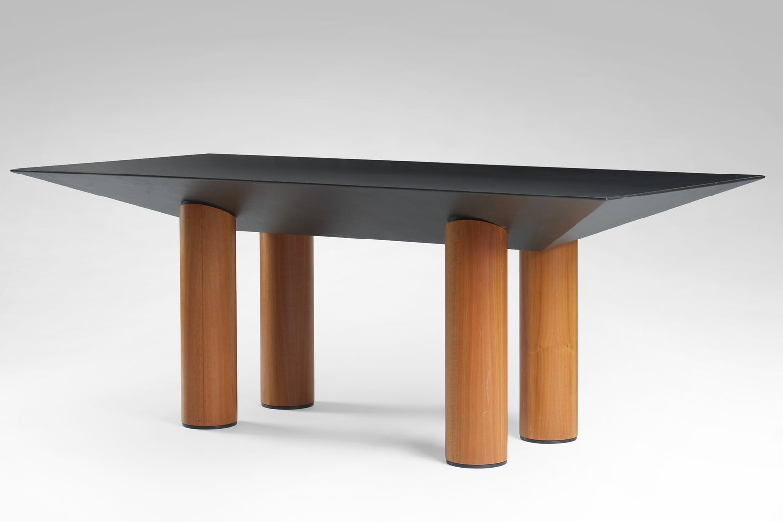Roberto Volonterio e Cesare Benedetti Table with black lacquered chipboard top, cylindrical legs in (1 of 1)