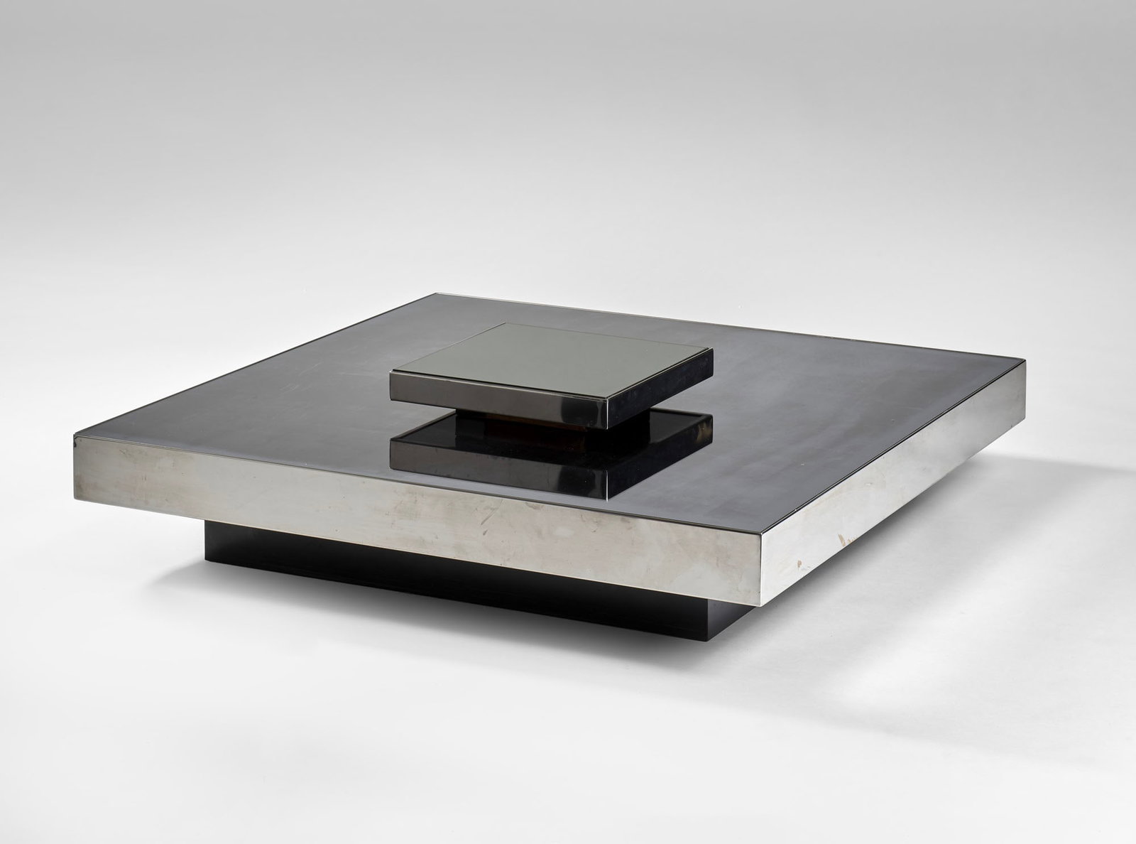 Giovanni Ausenda (Attributed) Low table. Produced by Ny Form, Italy, 1970s. Steel, smoked mirrored (1 of 1)
