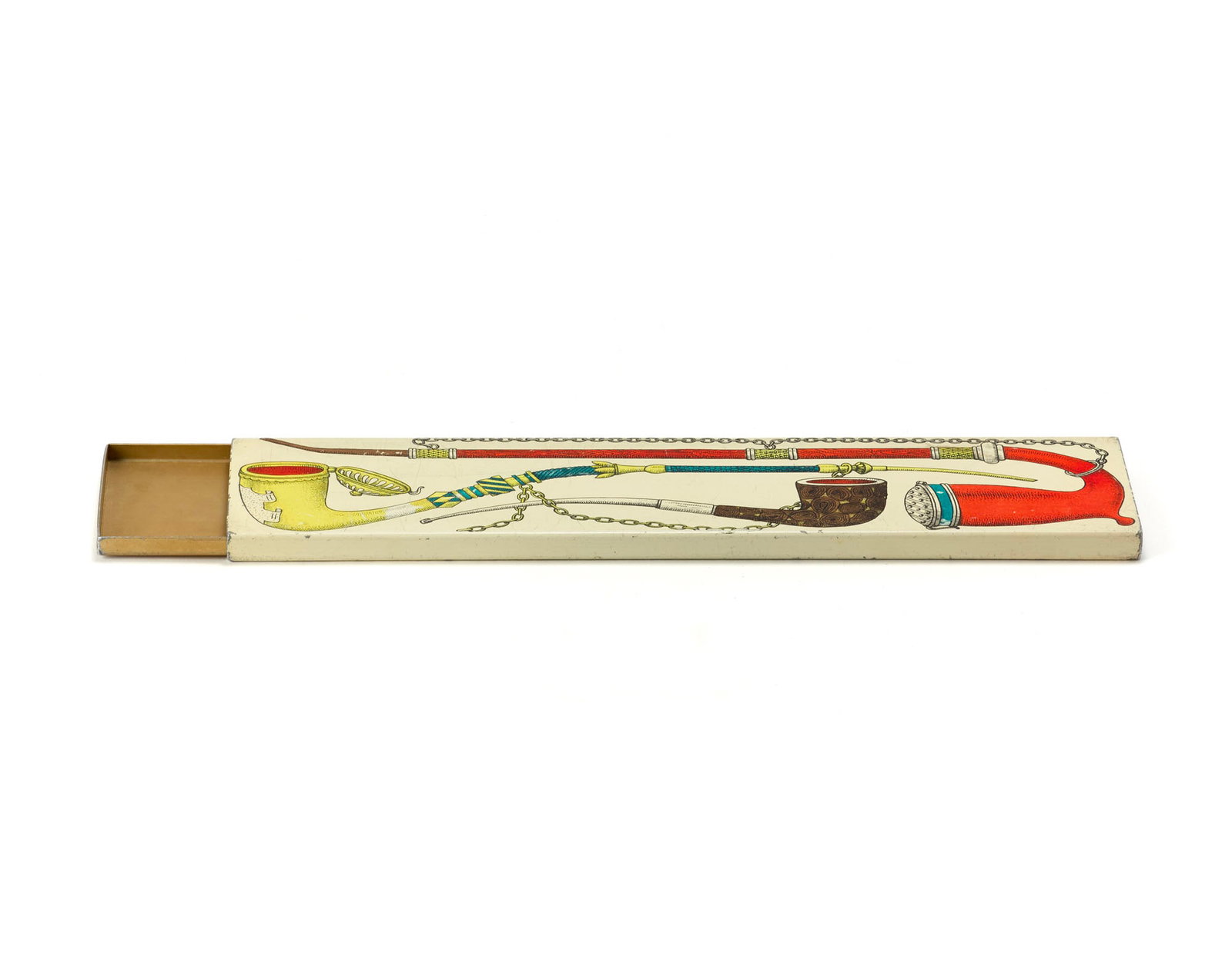Piero Fornasetti (Milano 1913 - 1988) Box with “Pipe?? decoration. Milan, 1950s. Lithograph on (1 of 1)