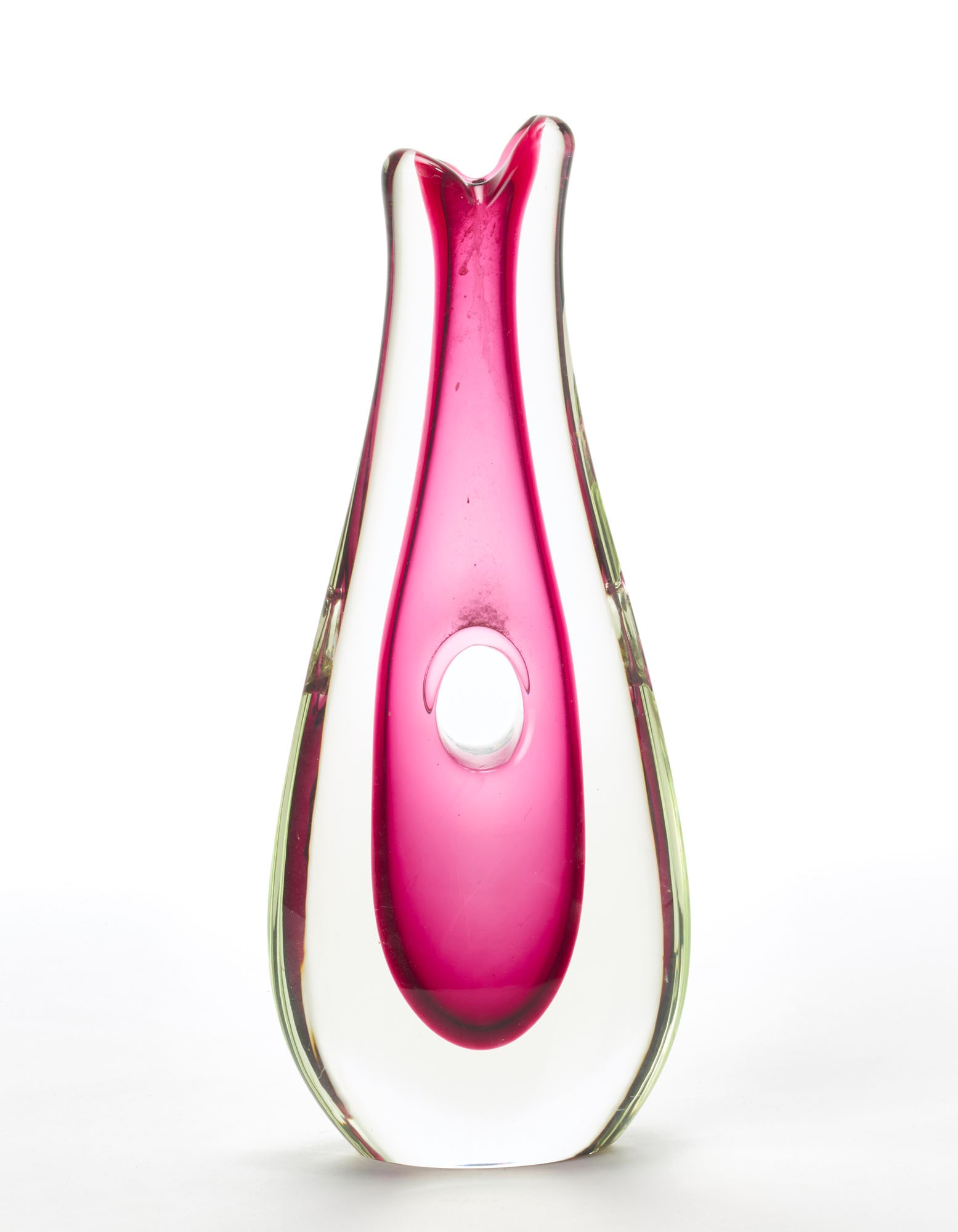 Manifattura di Murano Vase in submerged cyclamen glass and crystal with a hole in the center of the (1 of 1)