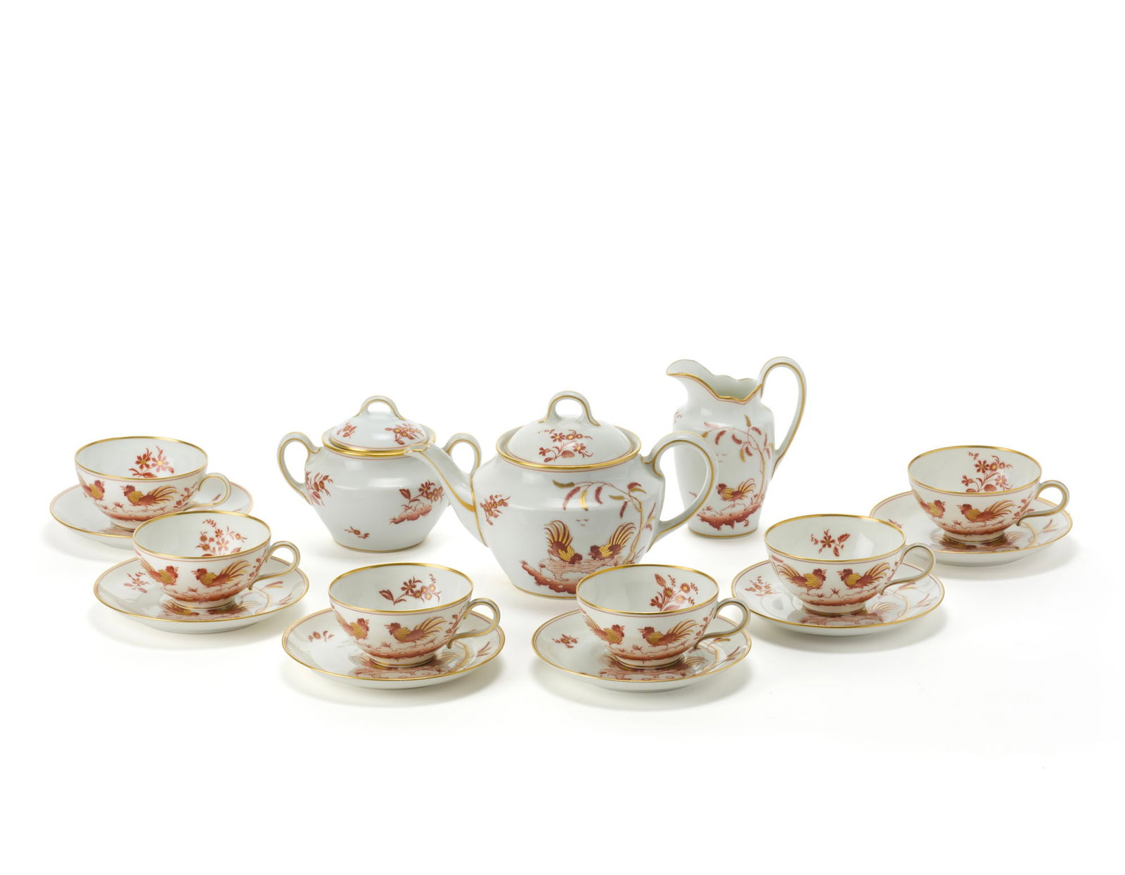 Richard Ginori Porcelain tea set with "Red Roosters" decoration consisting of a teapot, milk jug, (1 of 1)