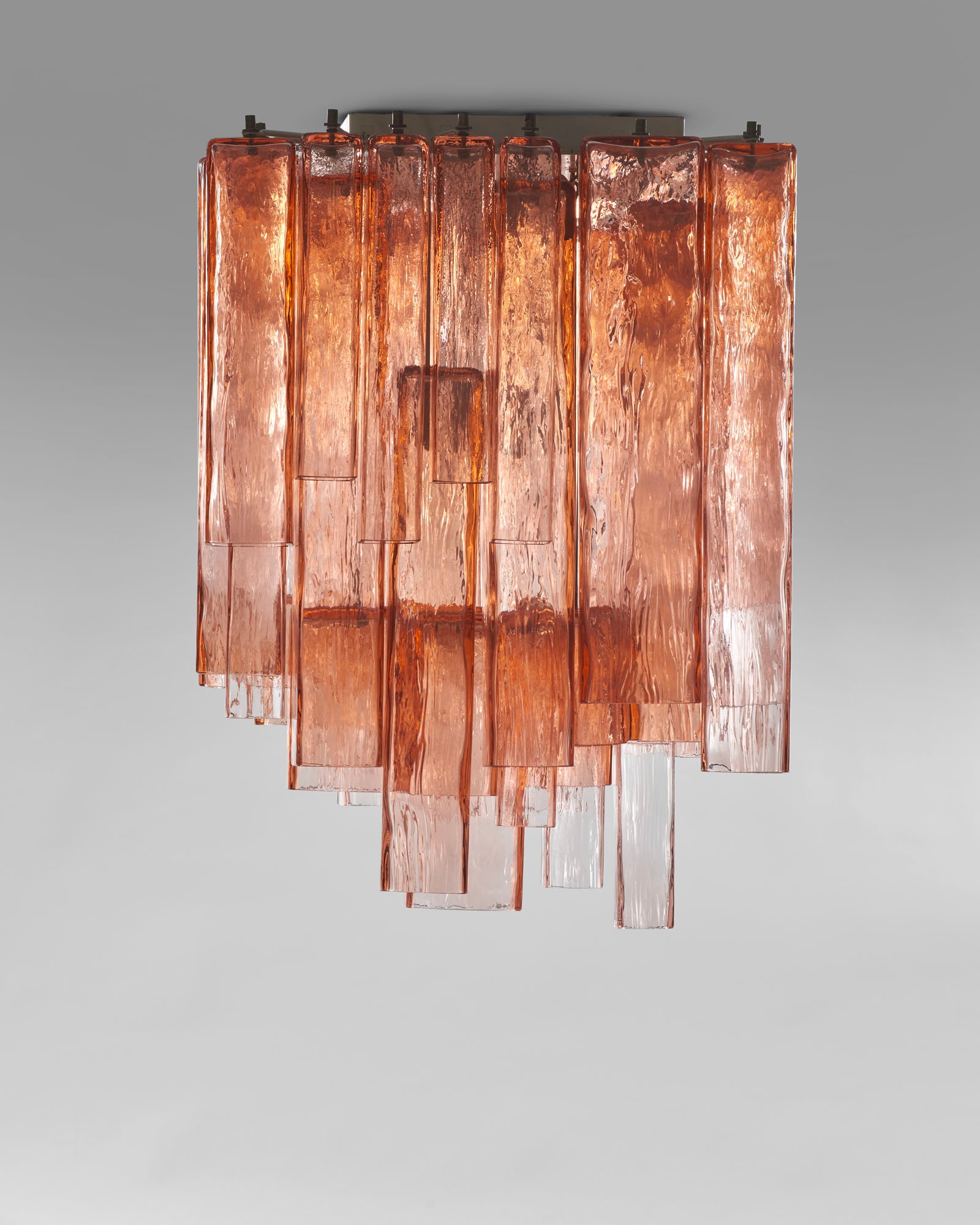 Barovier e Toso * Suspension lamp. Murano, 1950s/1960s. Metal frame with rectangular pendants made: Barovier e Toso * Suspension lamp. Murano, 1950s/1960s. Metal frame with rectangular pendants made of light amethyst-coloured blown glass. (h 63.5 cm.) IT * Lampada a sospensione. Murano, anni '50/'60