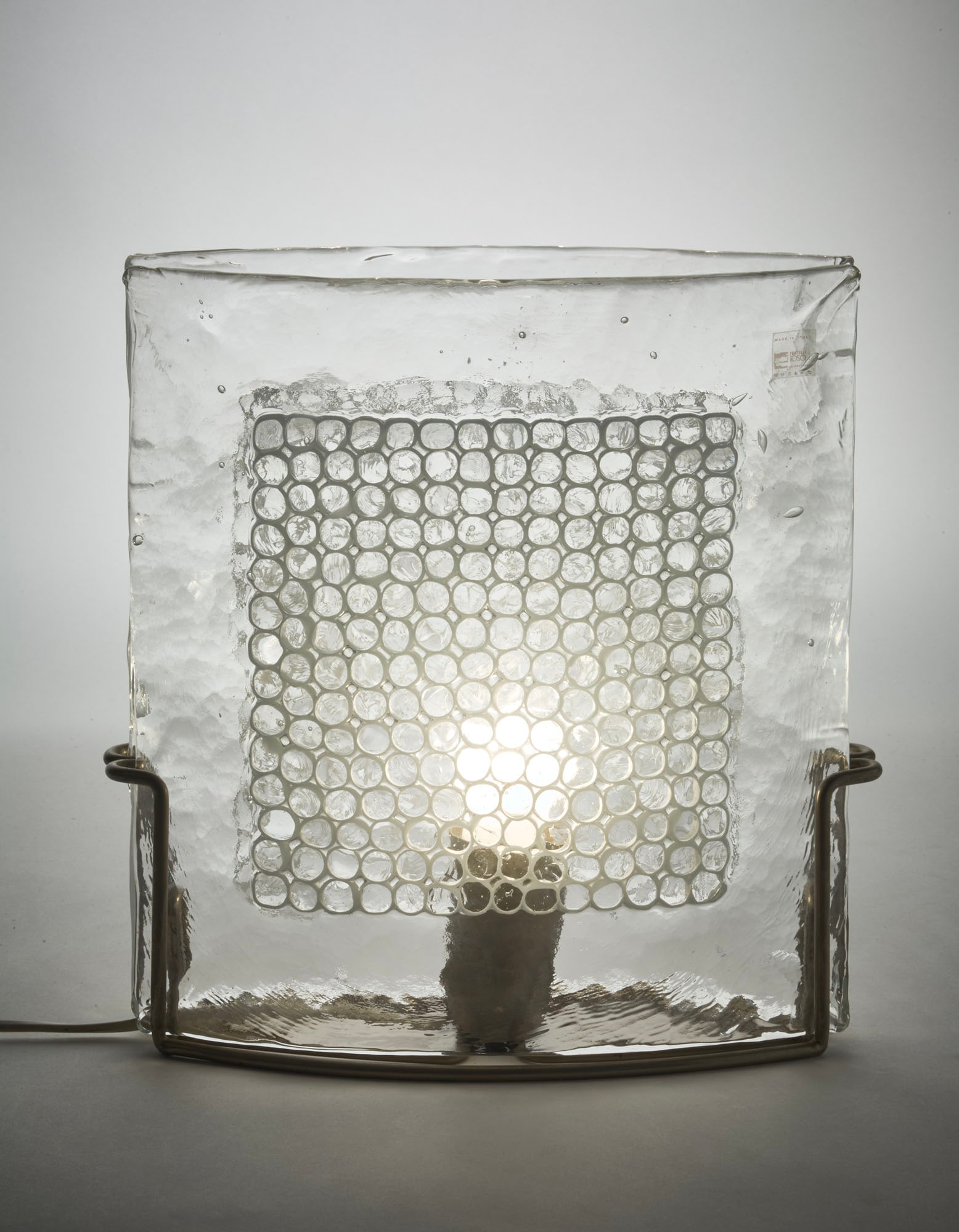 Fratelli Toso Table lamp. Murano, 1970s. Blown crystal glass with hot-applied crystal and milk (1 of 1)