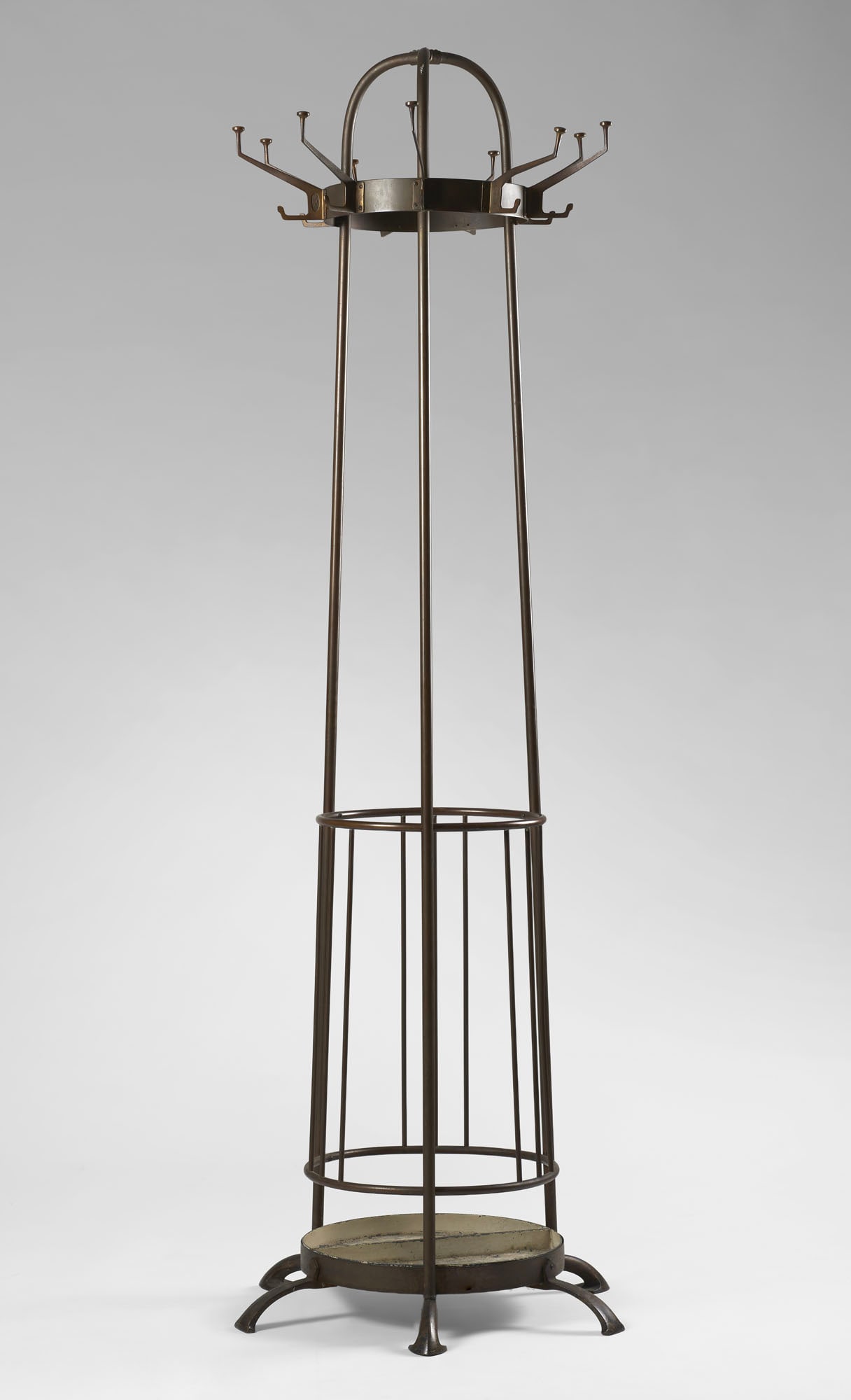 Wiener Secession Floor Coat Rack. Austria, early 20th century. Brass tubing and castings. (h 193 (1 of 1)
