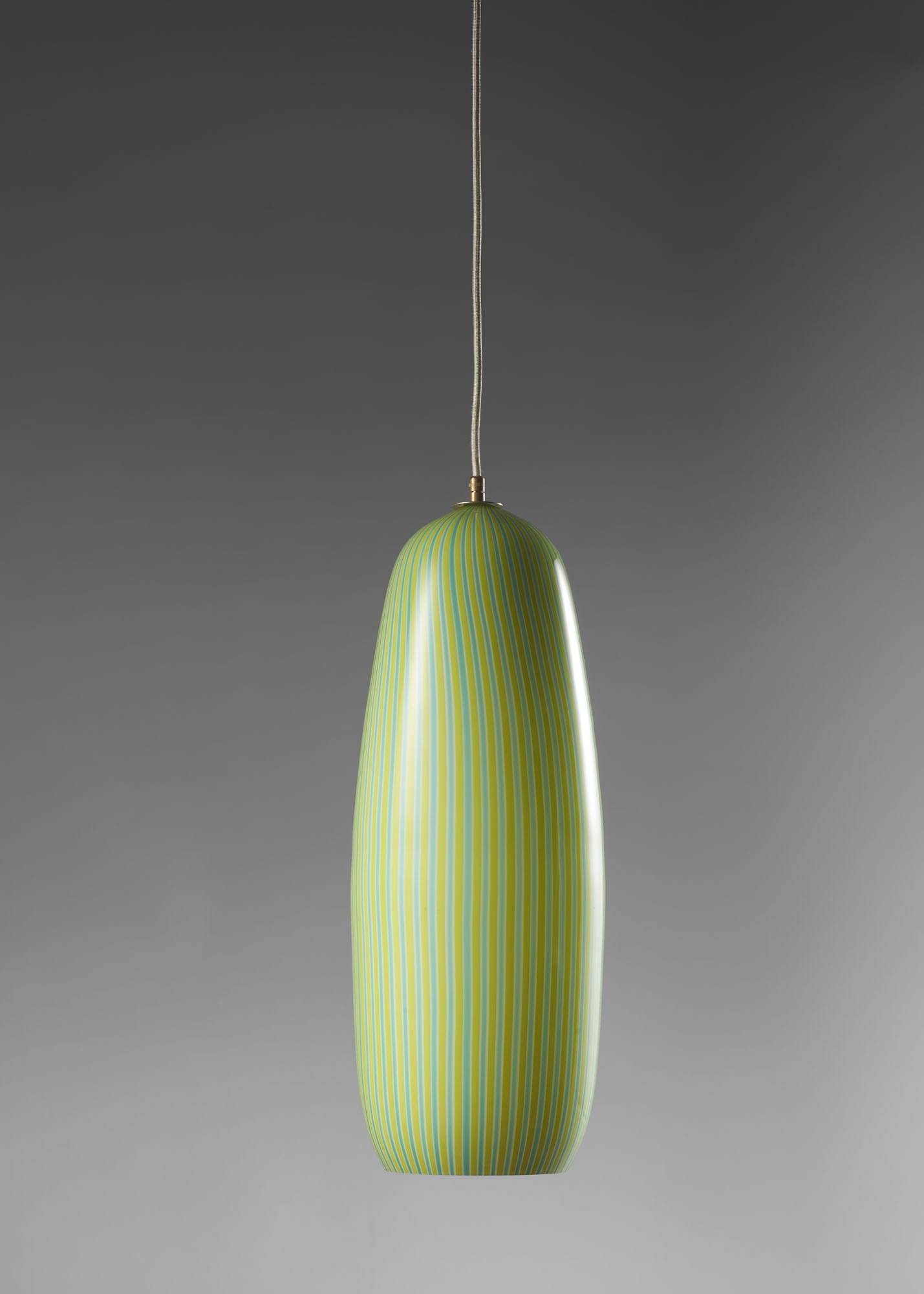 Massimo Vignelli (Milano 1931 - New York 2014) * Suspension lamp model "4035L". Manufacture of: Massimo Vignelli (Milano 1931 - New York 2014) * Suspension lamp model "4035L". Manufacture of Venini, Murano, 1955ca. Yellow, lattimo and aquamarine blown glass rods. Literature Venini Luce 1921-1985