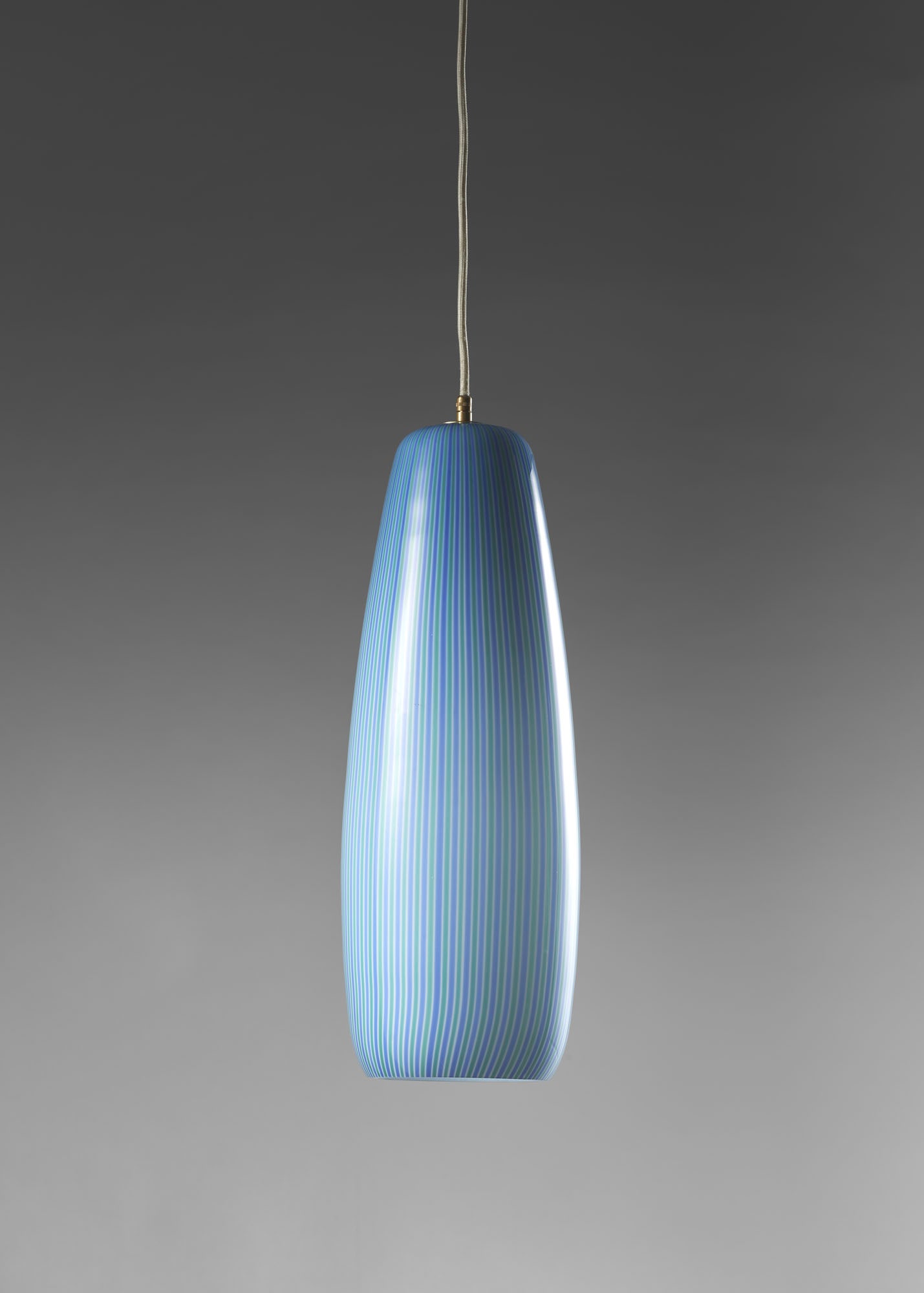 Massimo Vignelli (Milano 1931 - New York 2014) * Suspension lamp model "4035L". Manufacture of: Massimo Vignelli (Milano 1931 - New York 2014) * Suspension lamp model "4035L". Manufacture of Venini, Murano, 1955ca. Blue, lattimo and aquamarine blown glass rods. Literature Venini Luce 1921-1985, 